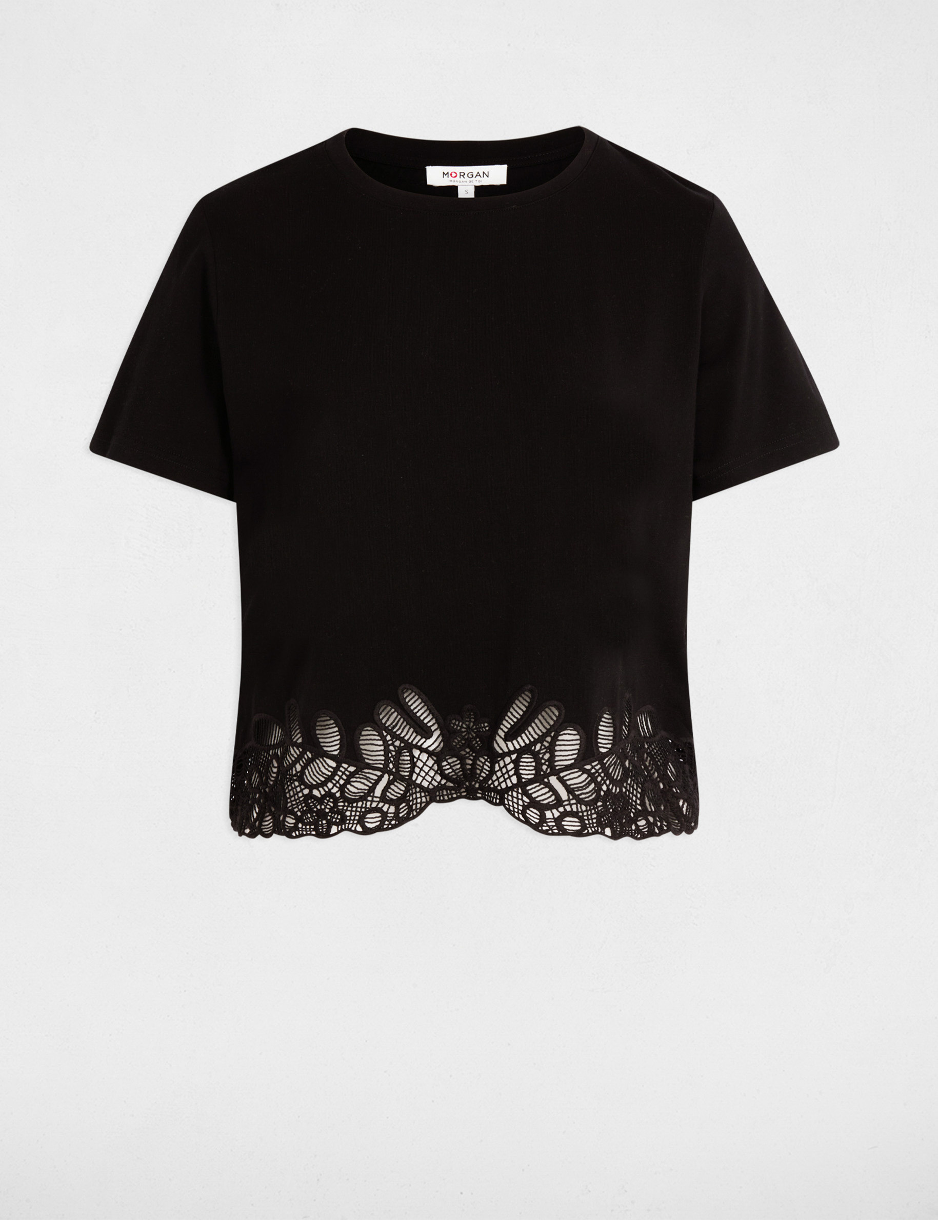 Embroidered round neck t-shirt black women