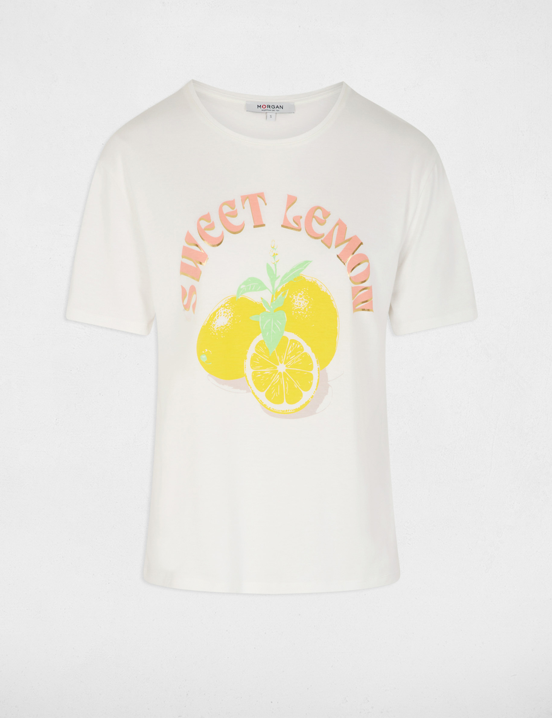 Printed t-shirt with round neck white women