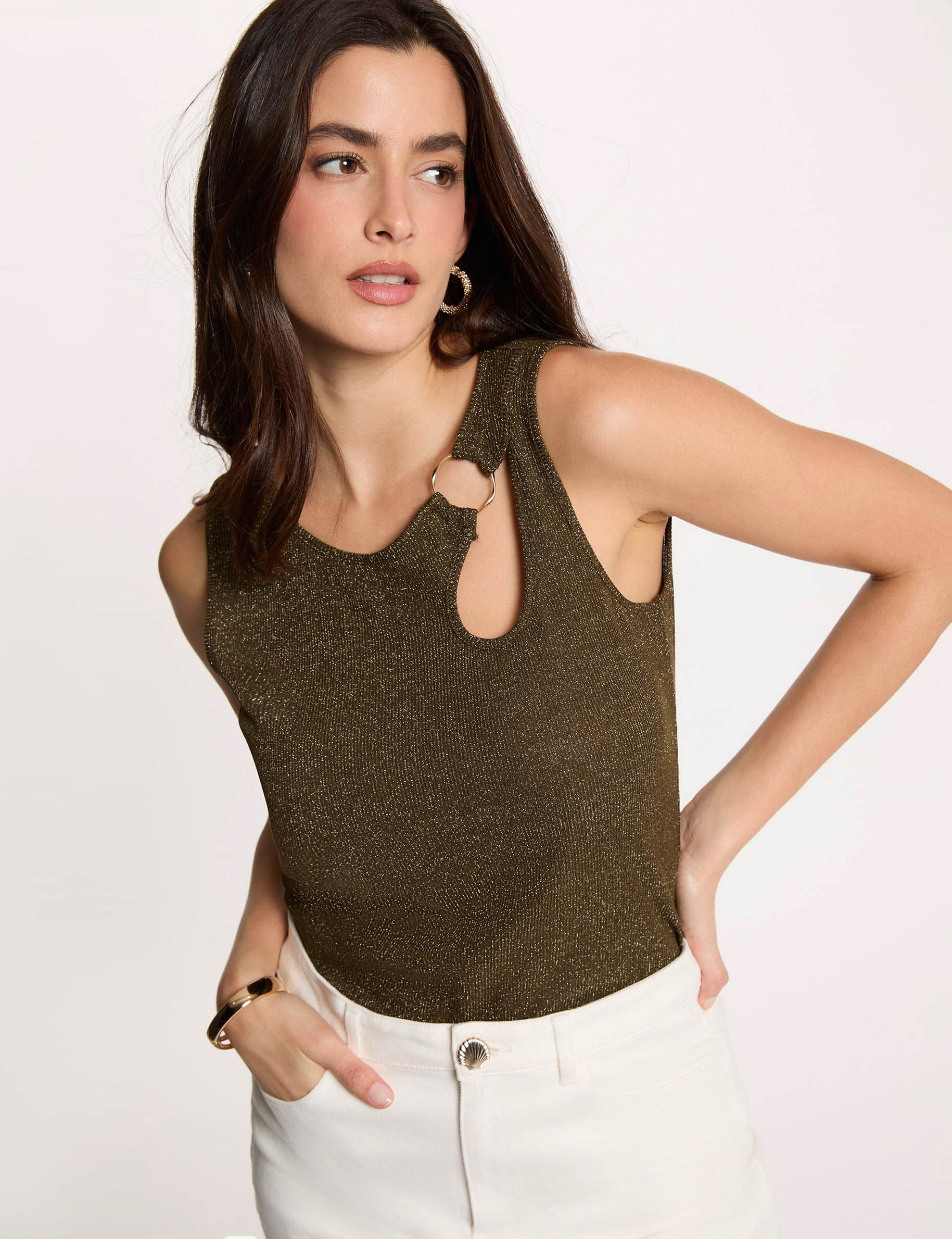 Sleeveless vest top khaki green women