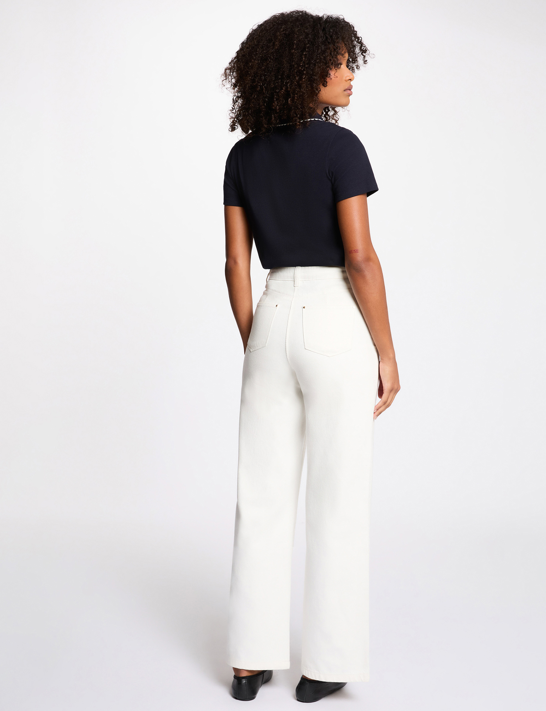 Fitted top with notch collar navy blue women