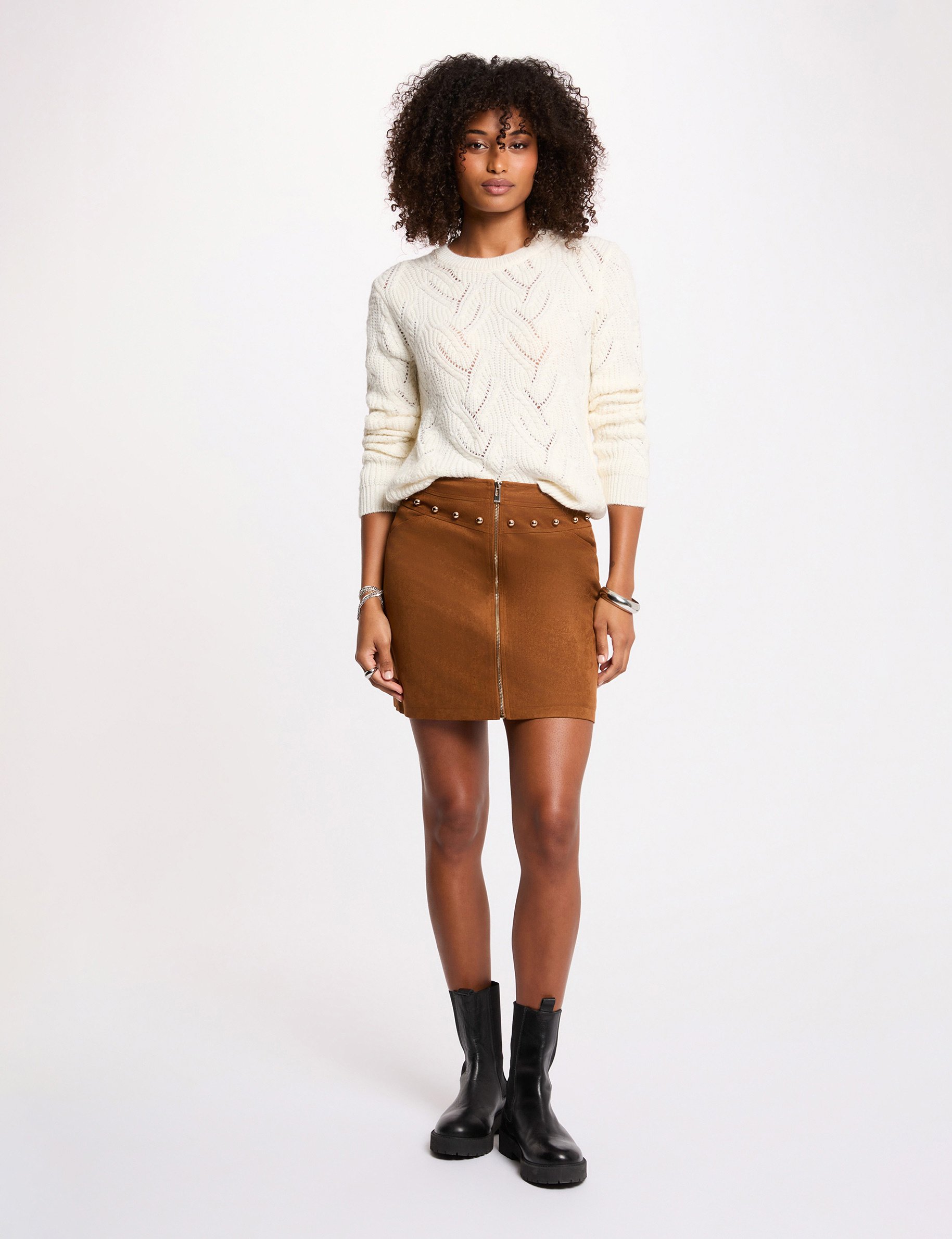 Fancy knit sweater ivory women