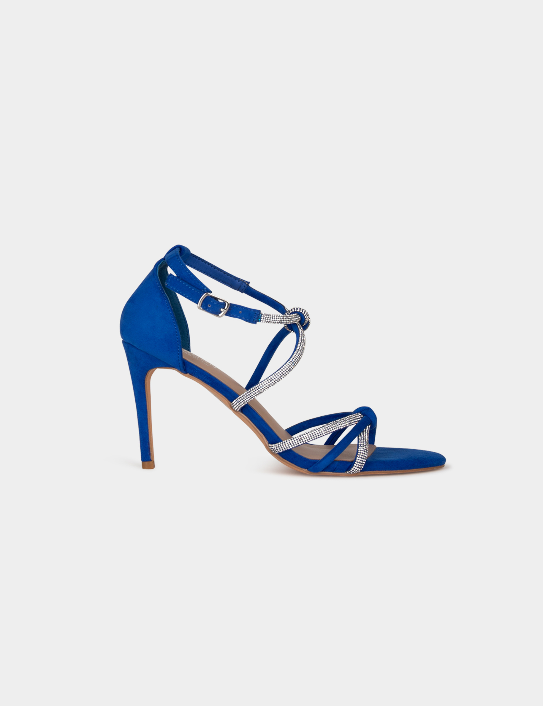 Sandals with heels and rhinestones blue women