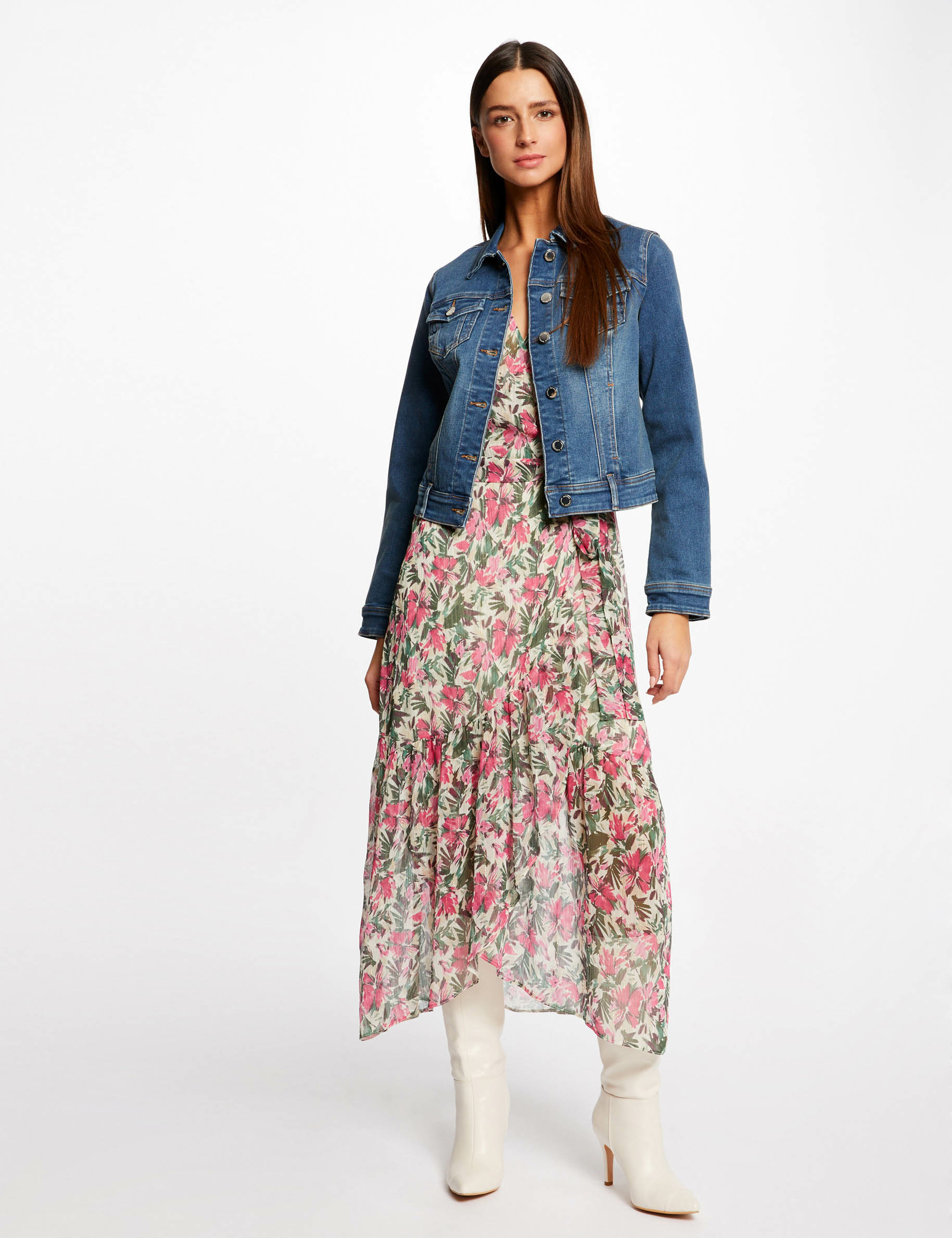 Straight buttoned denim jacket stone denim ladies' Straight buttoned denim jacket stone denim ladies'