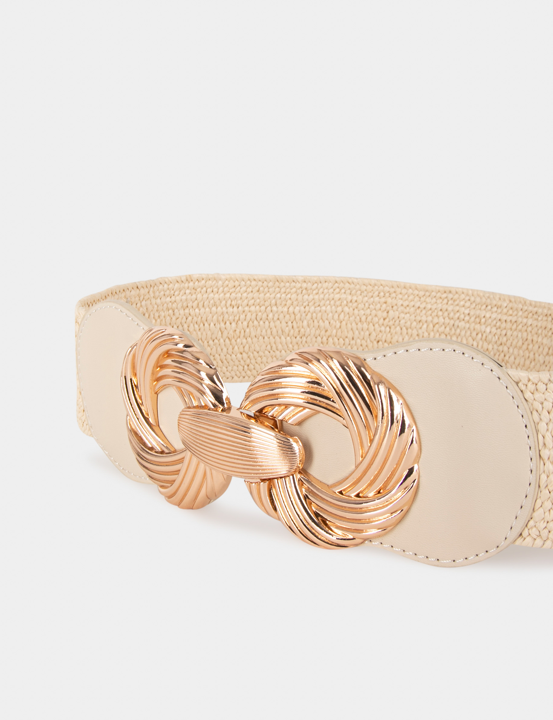 Elasticised belt with buckles beige ladies'