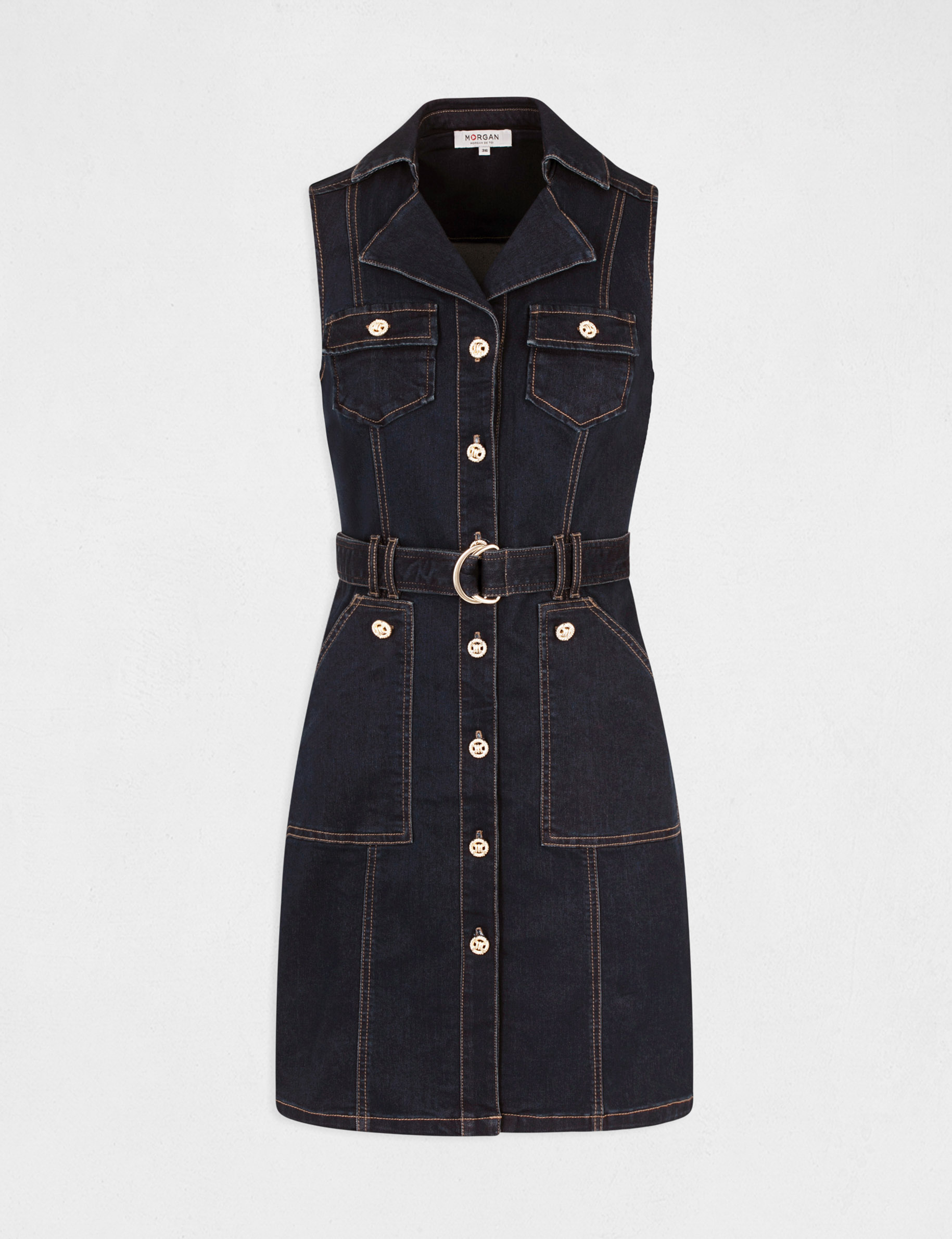 Straight belted denim dress raw denim ladies' Straight belted denim dress raw denim ladies'