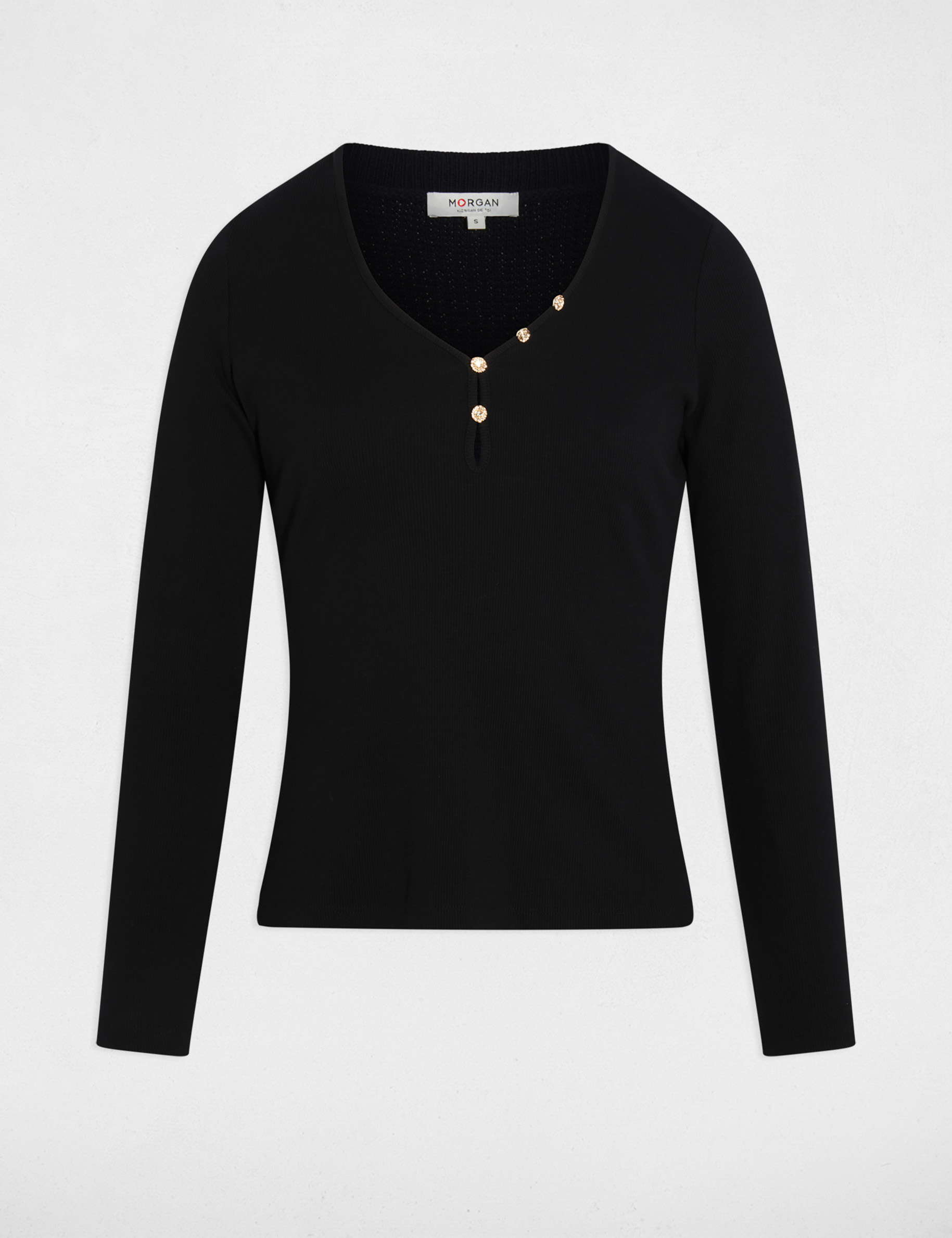 Buttoned heart-neck t-shirt black women