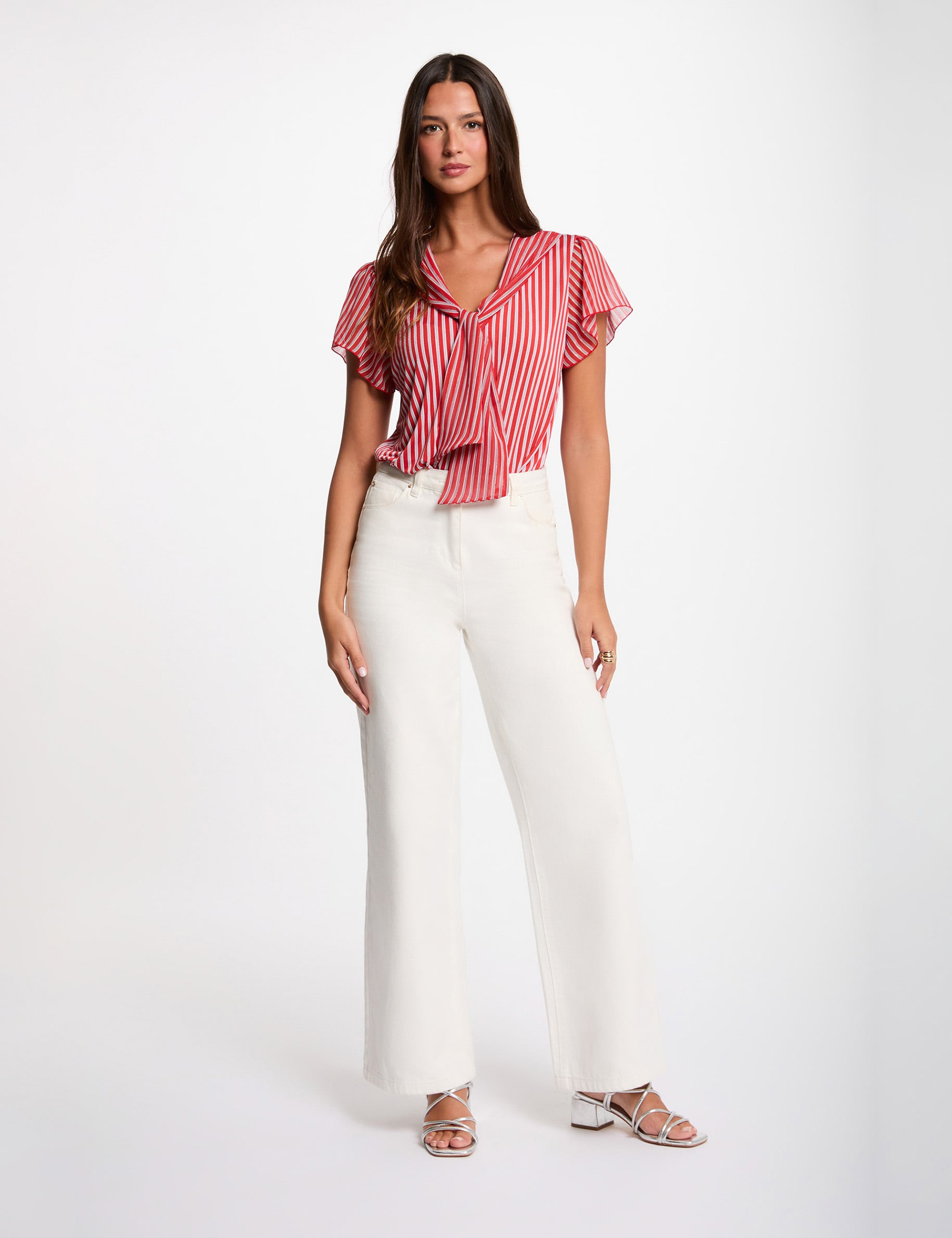 T-shirt with tie neck red women