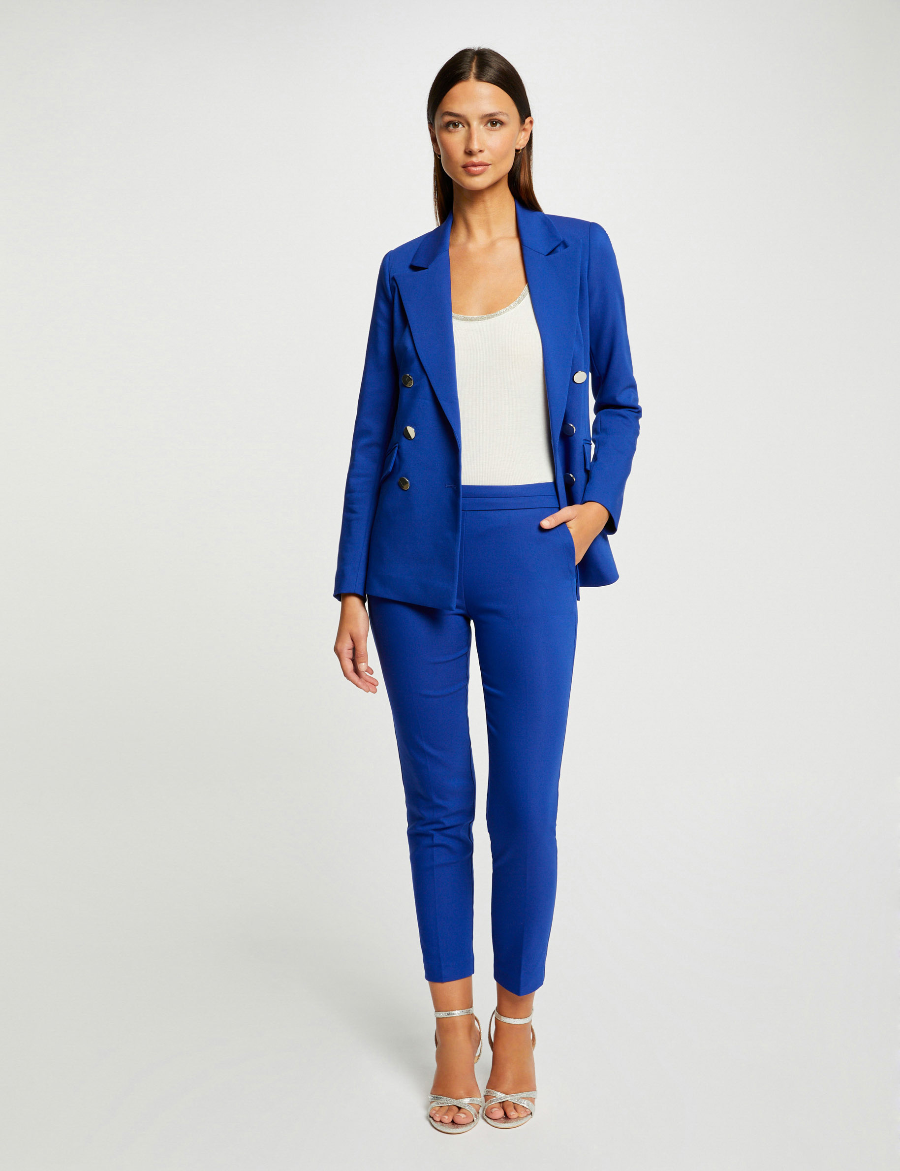 Cropped cigarette trousers electric blue ladies' | Morgan