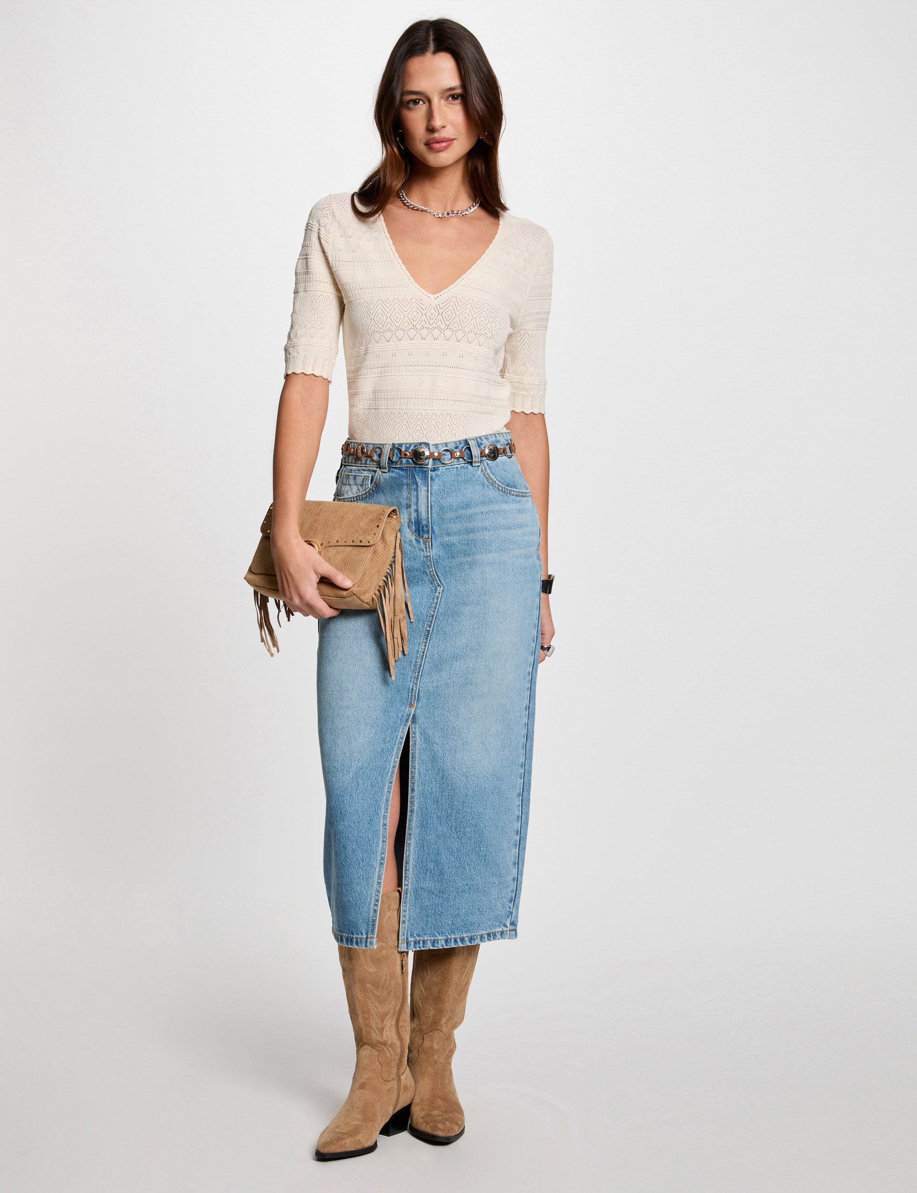 Short-sleeved jumper ivory women