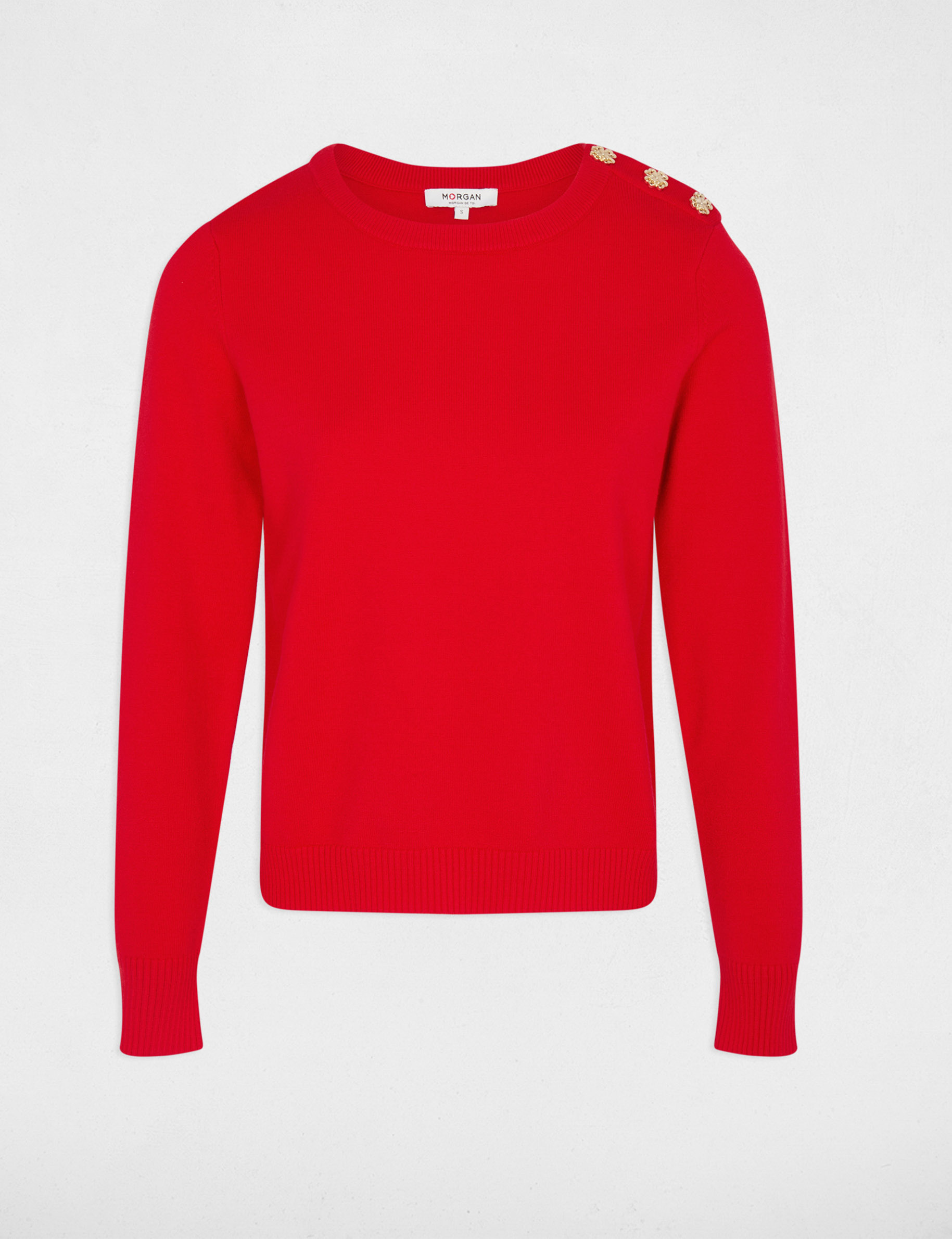 Sweater with round neck and buttons red women