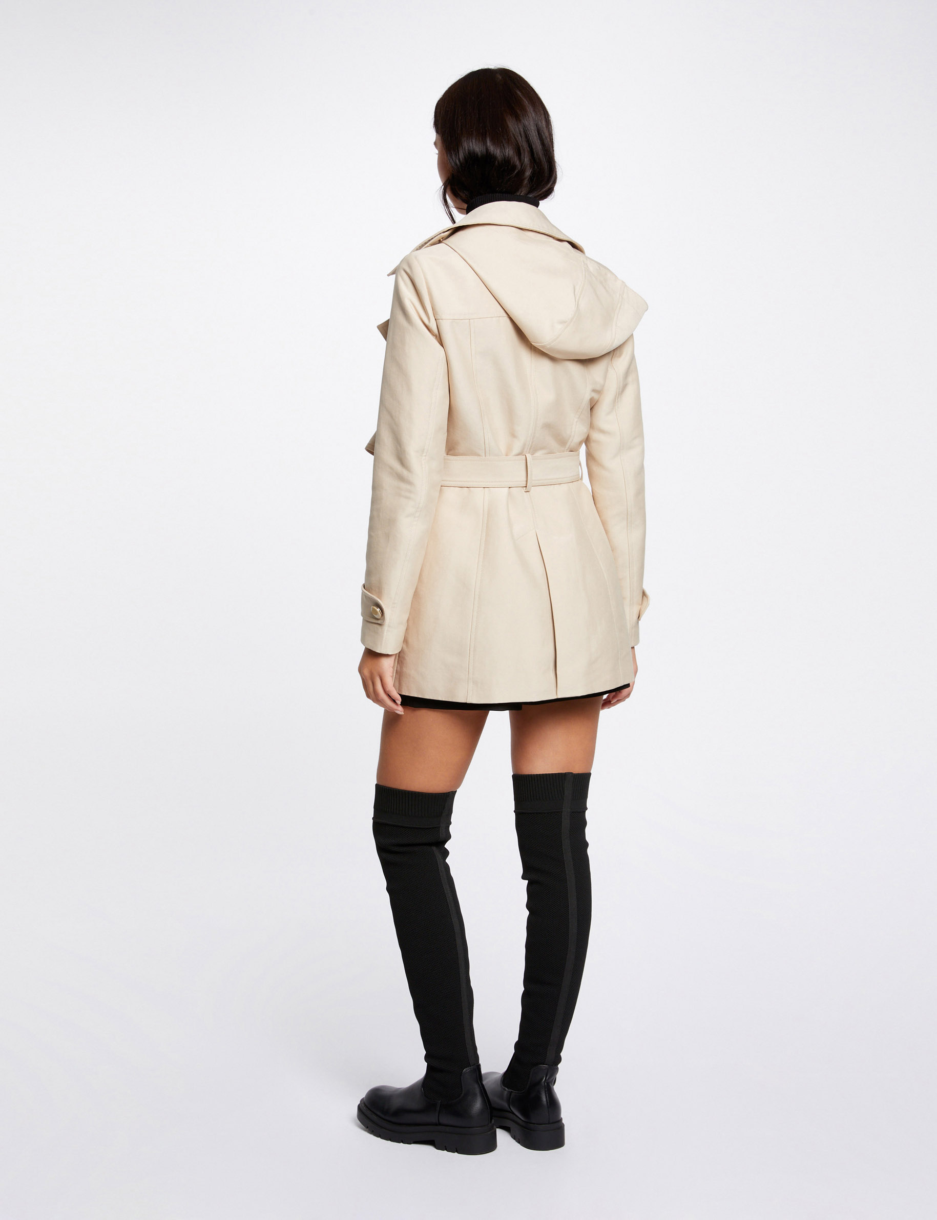 waisted belted trenchcoat with hood sand women Waisted belted trenchcoat with hood sand women