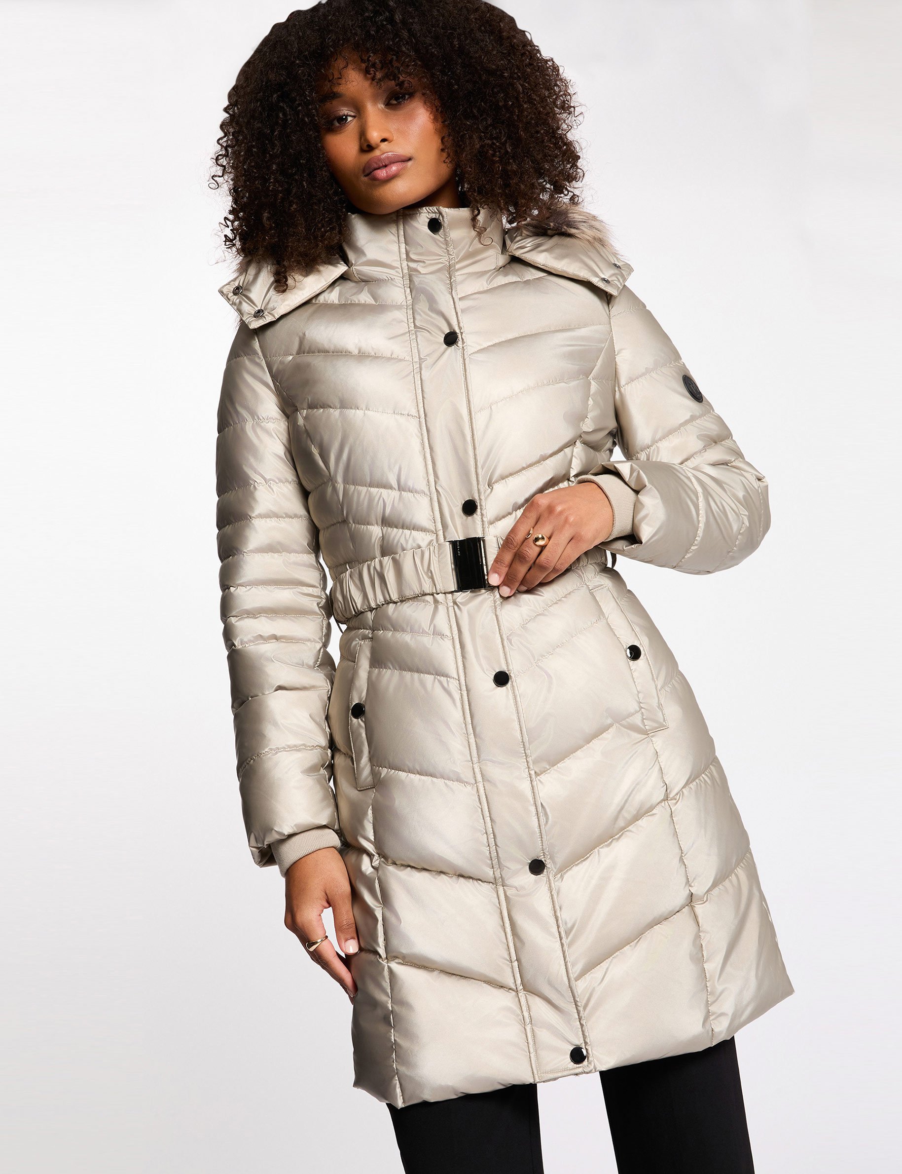 fitted mid length puffer jacket gold yellow women Fitted mid-length puffer jacket gold yellow women