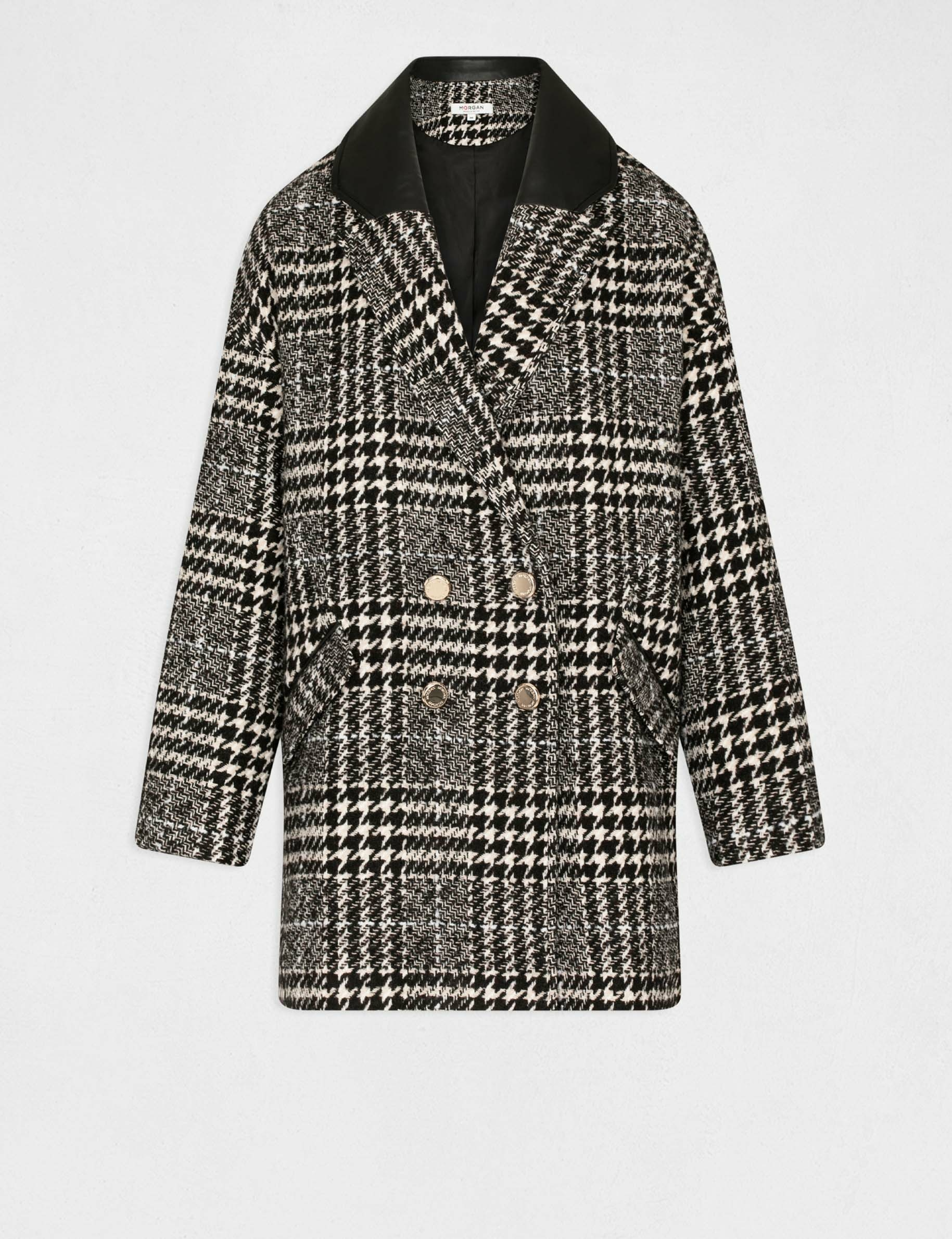 Straight coat with houndstooth print ecru ladies'
