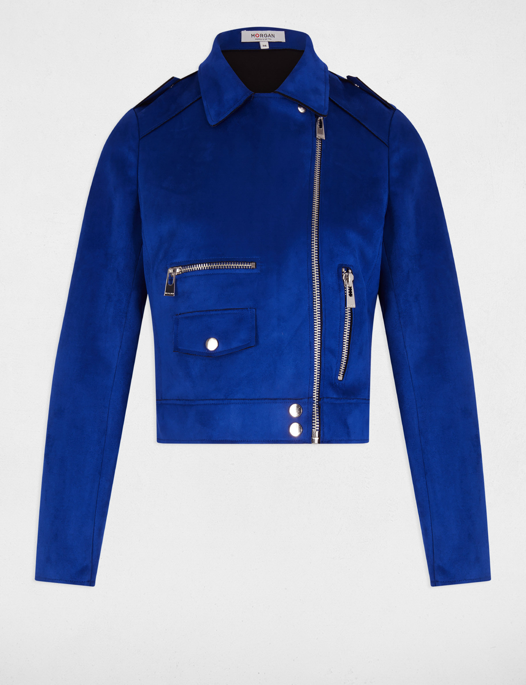 zipped short suede jacket electric blue women Zipped short suede jacket electric blue women