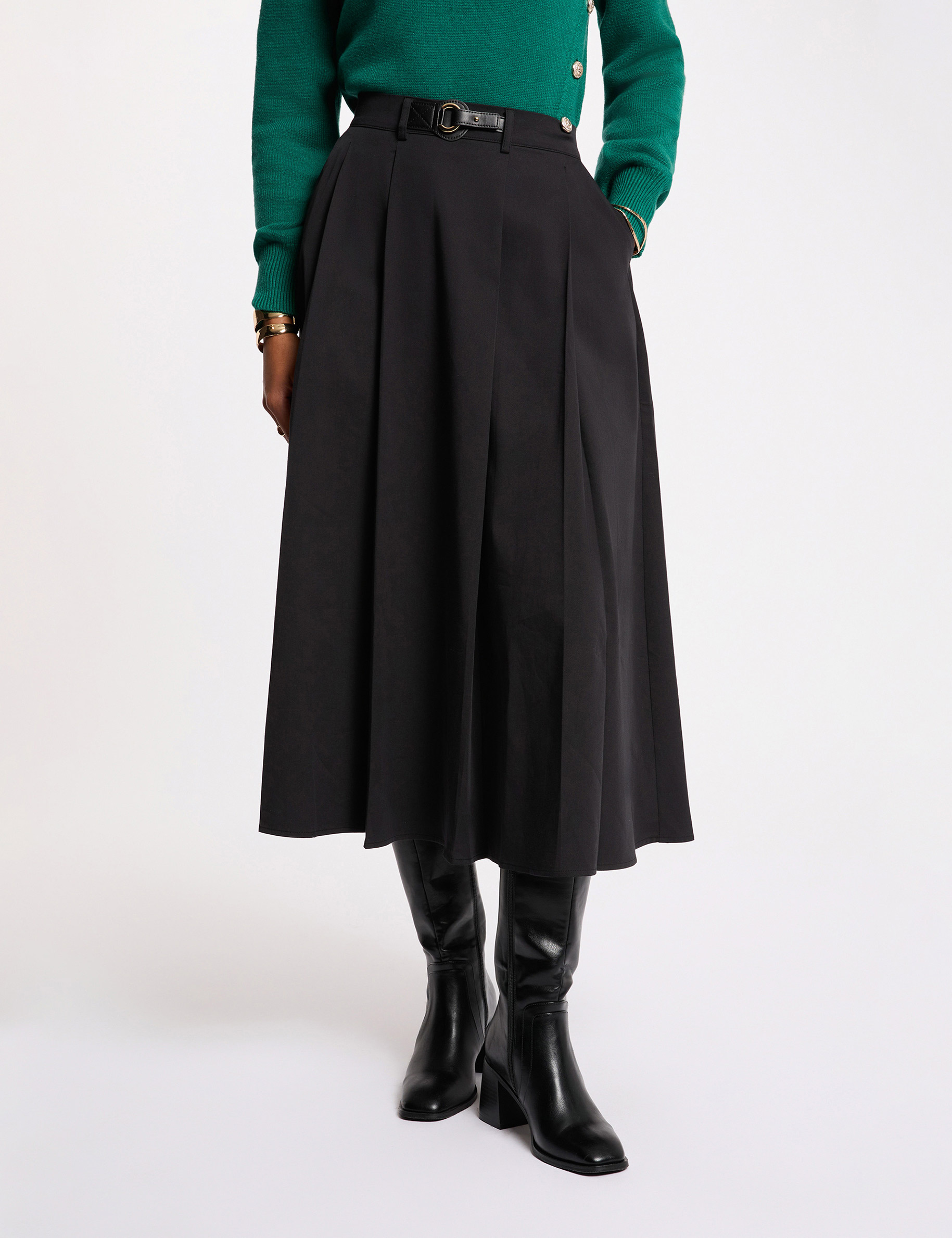 high waisted flared skirt black women High-waisted flared skirt black women