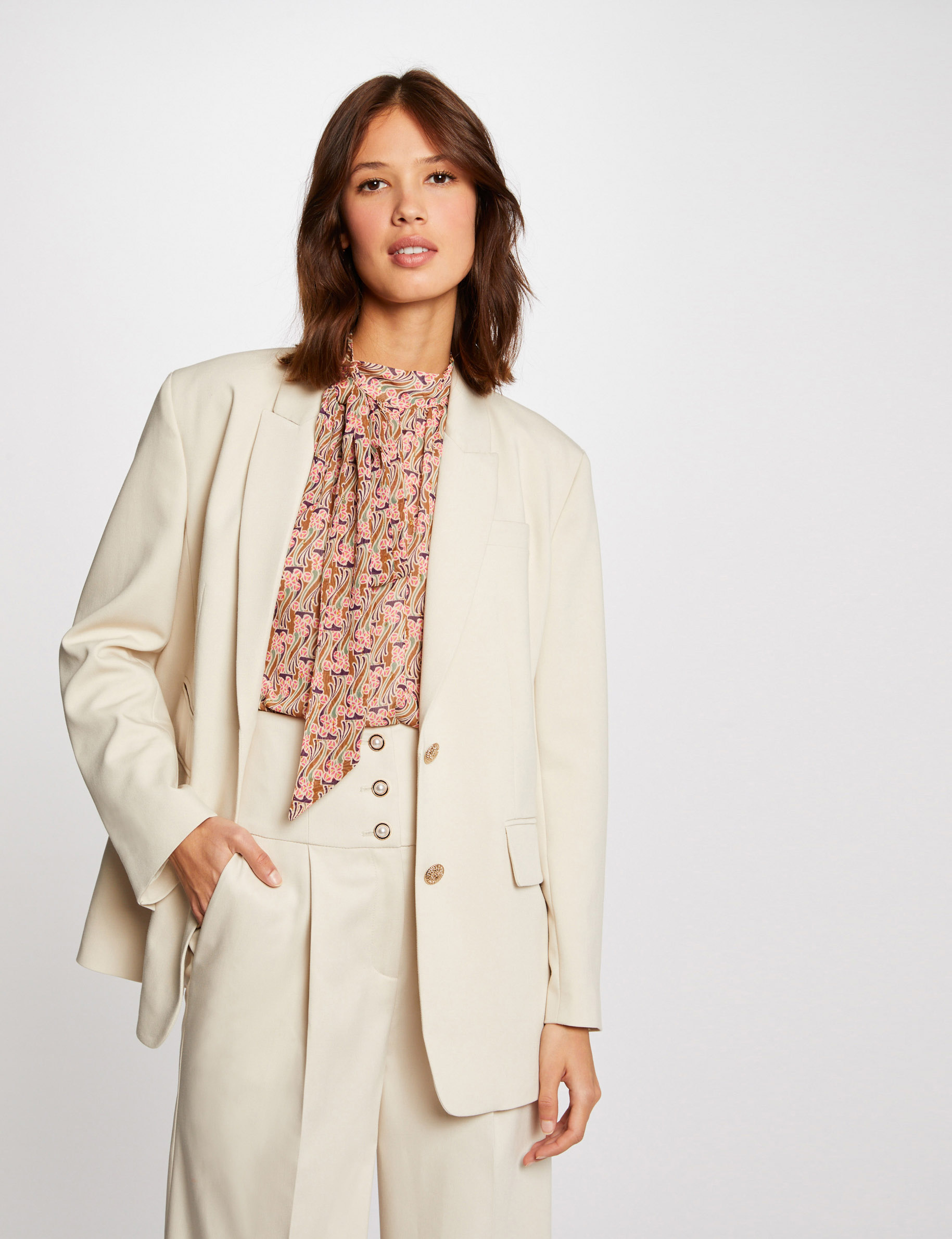 Loose city buttoned jacket ivory ladies'
