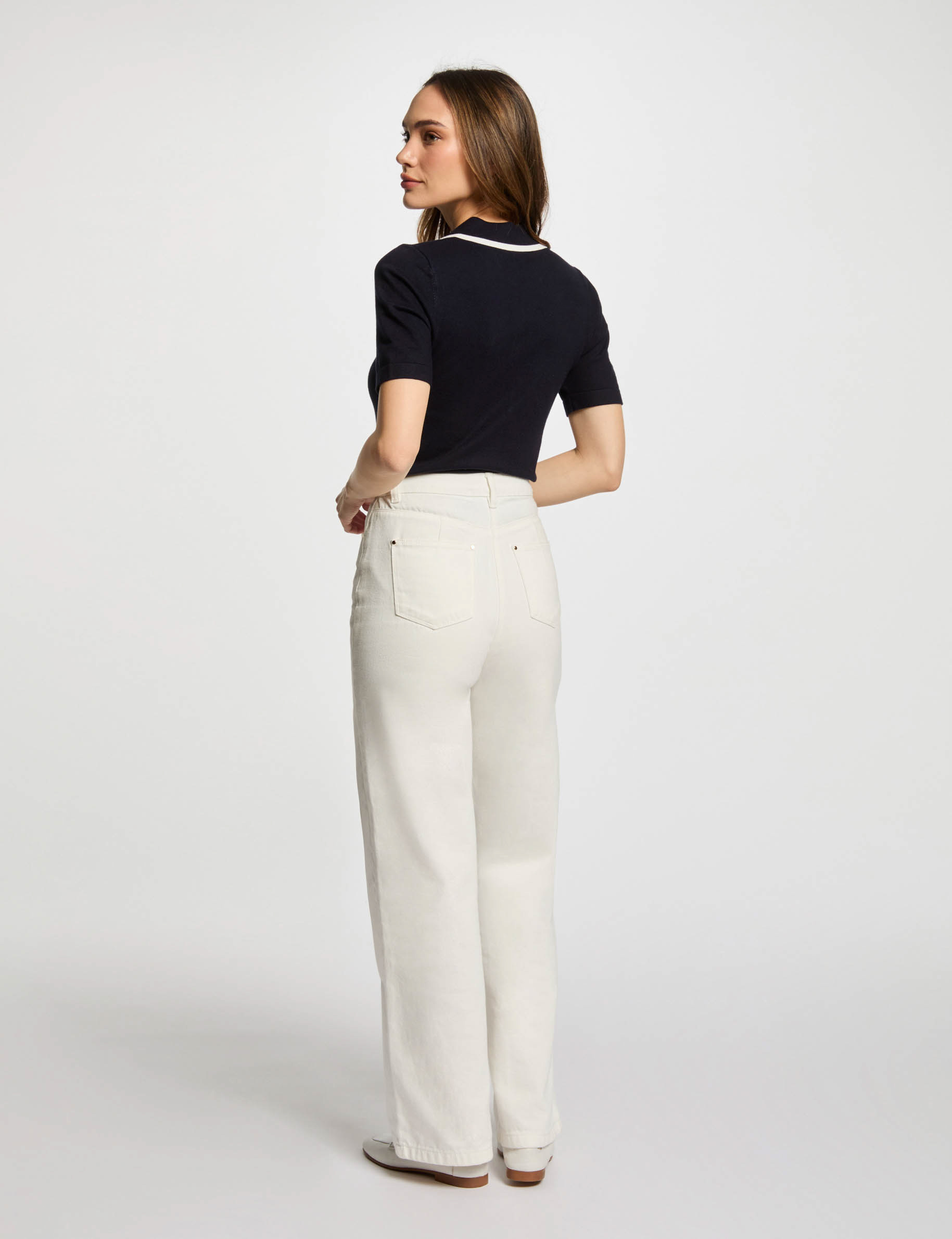 pull col polo zippe bleu marine femme Pull col polo zippé bleu marine femme