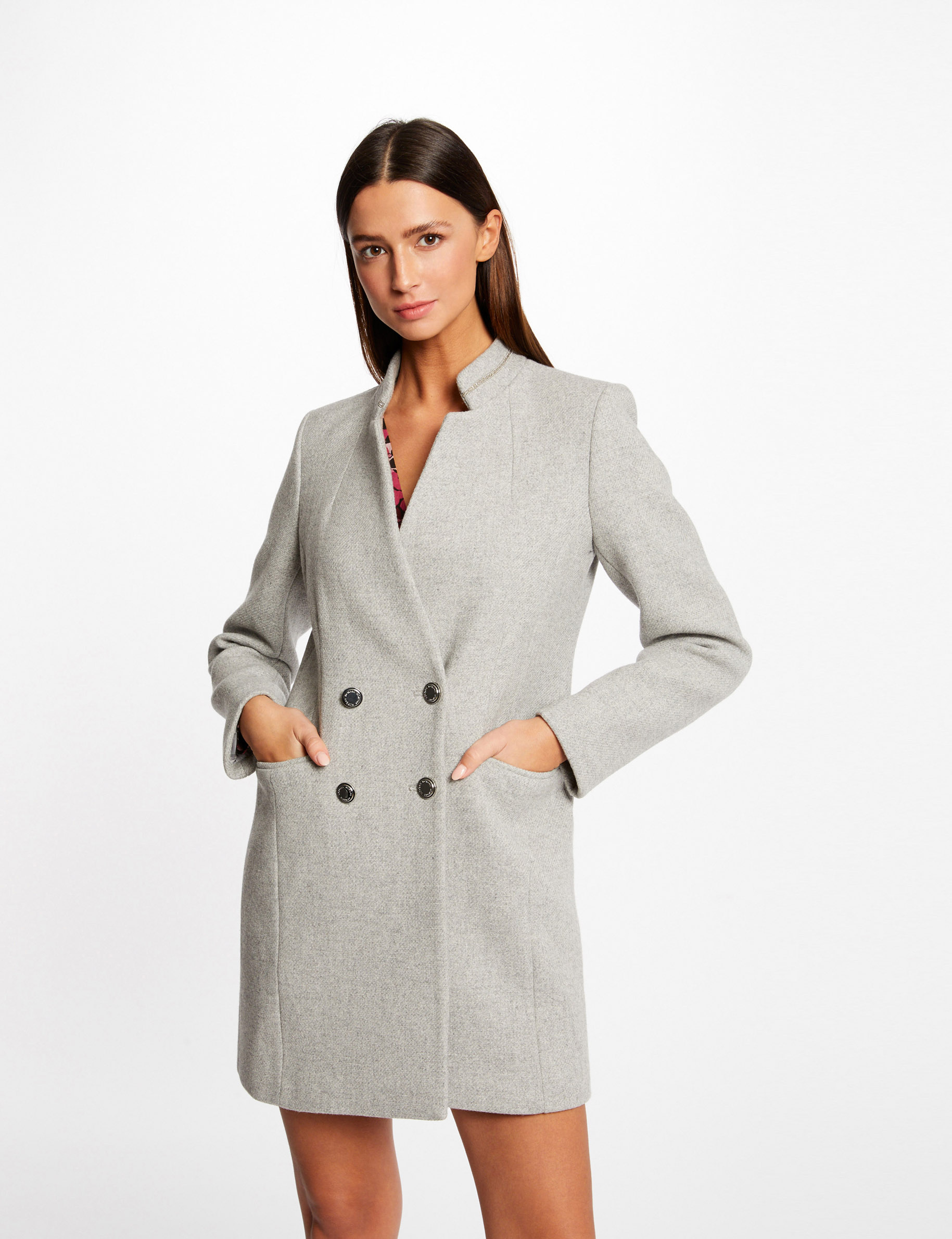 Buttoned waisted coat light grey ladies'