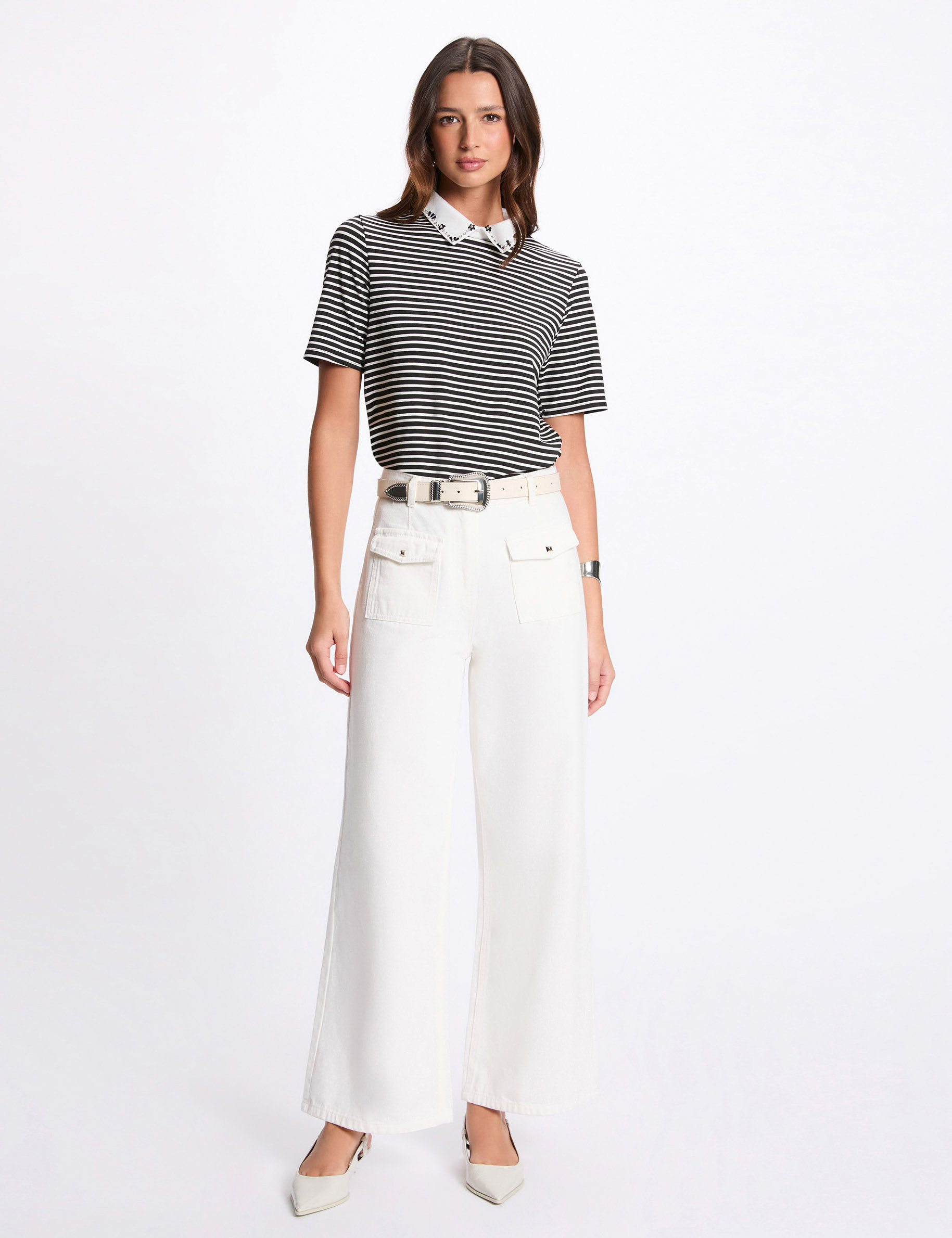 t shirt manches courtes raye blanc femme T-shirt manches courtes rayé blanc femme