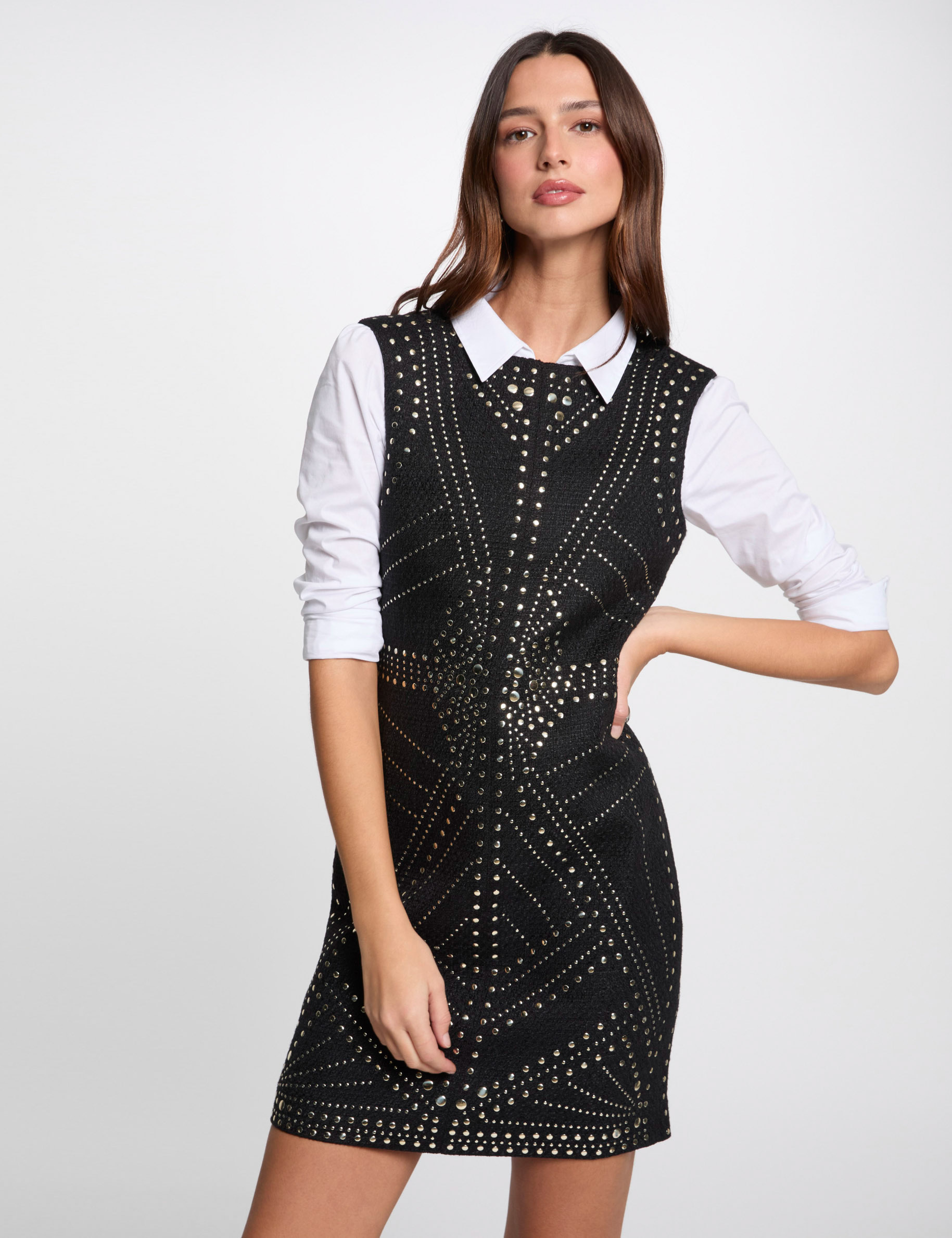 Fitted mini dress with studs black women