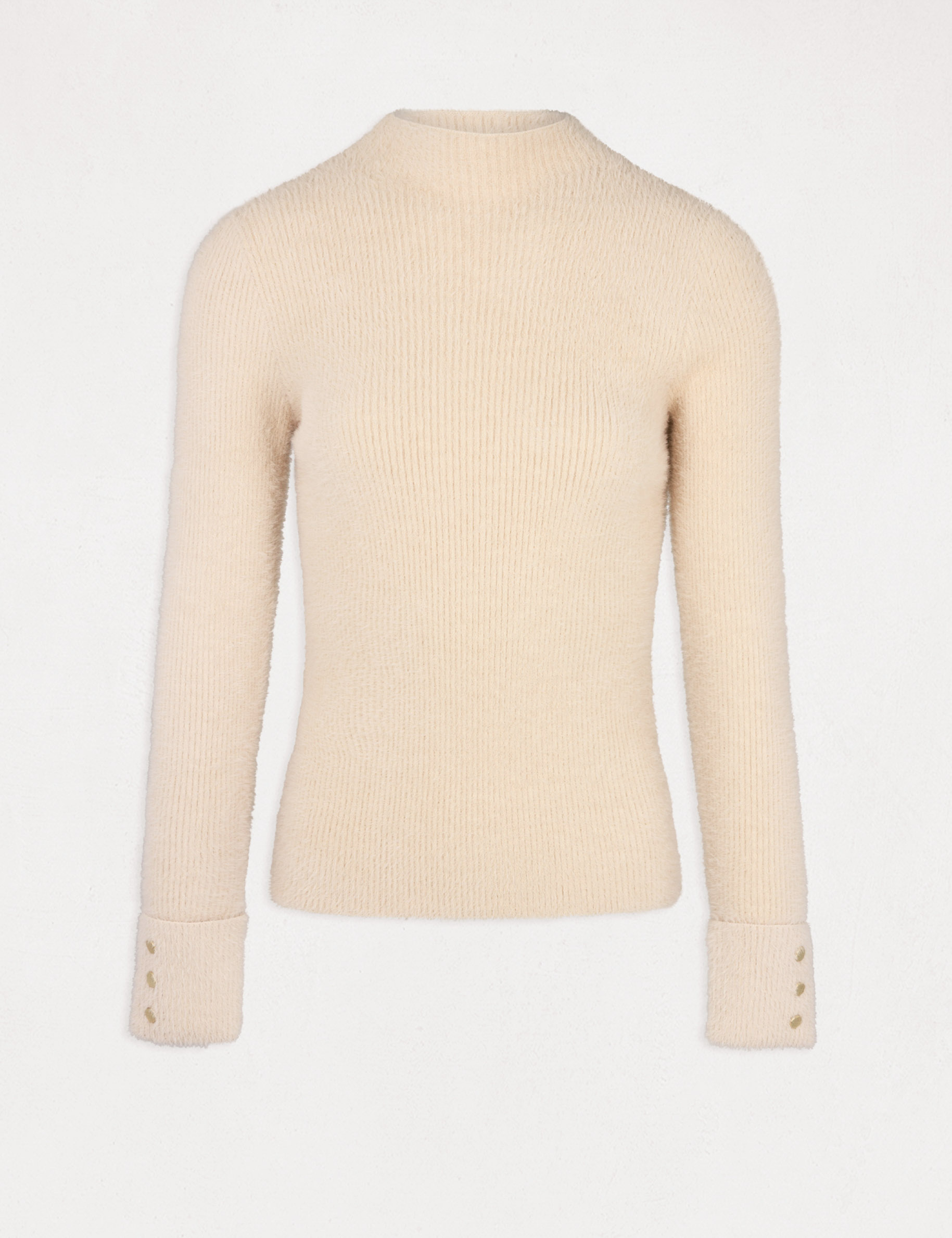 Fluffy knit long-sleeved jumper beige ladies'