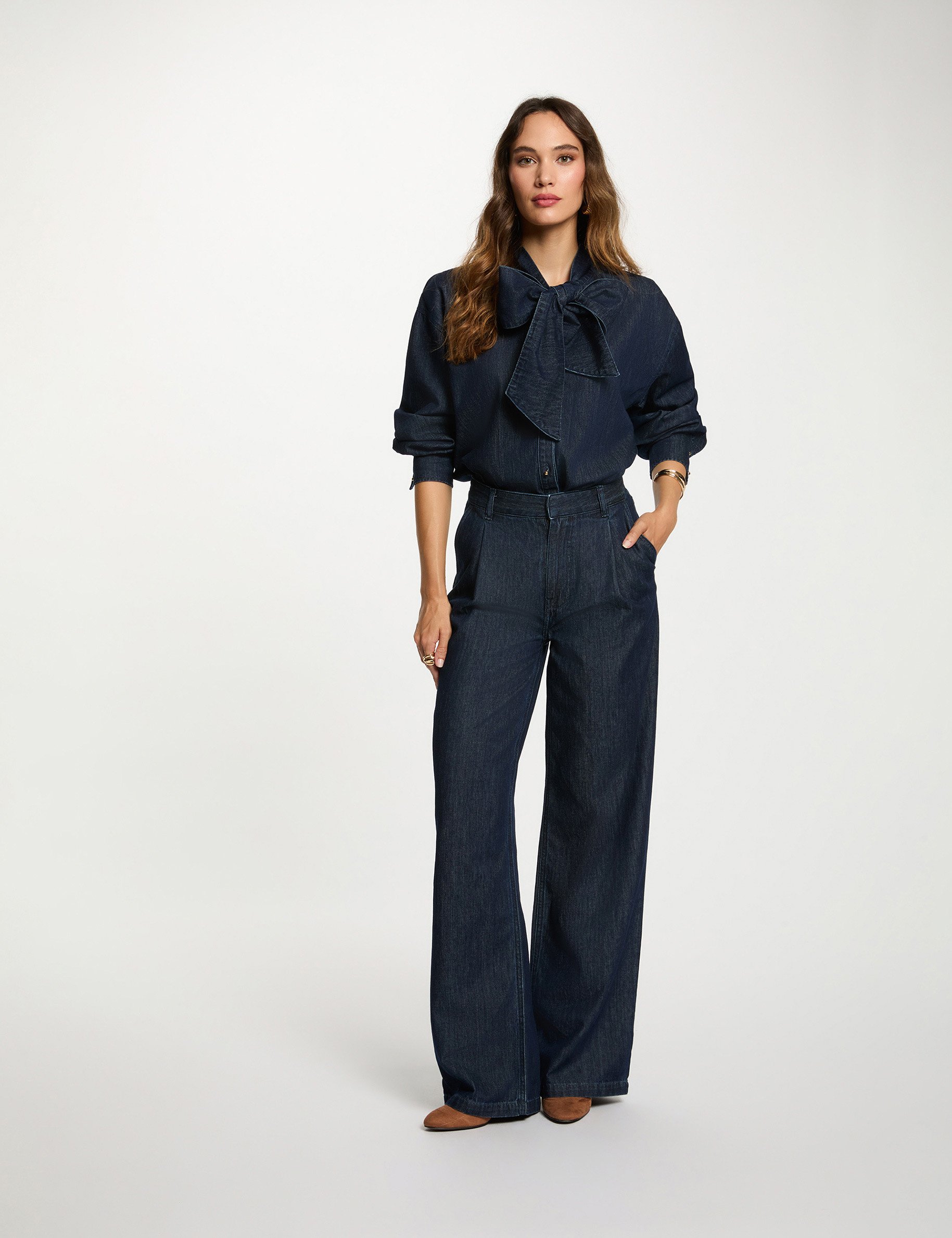 Chemise jean lavallière denim brut femme