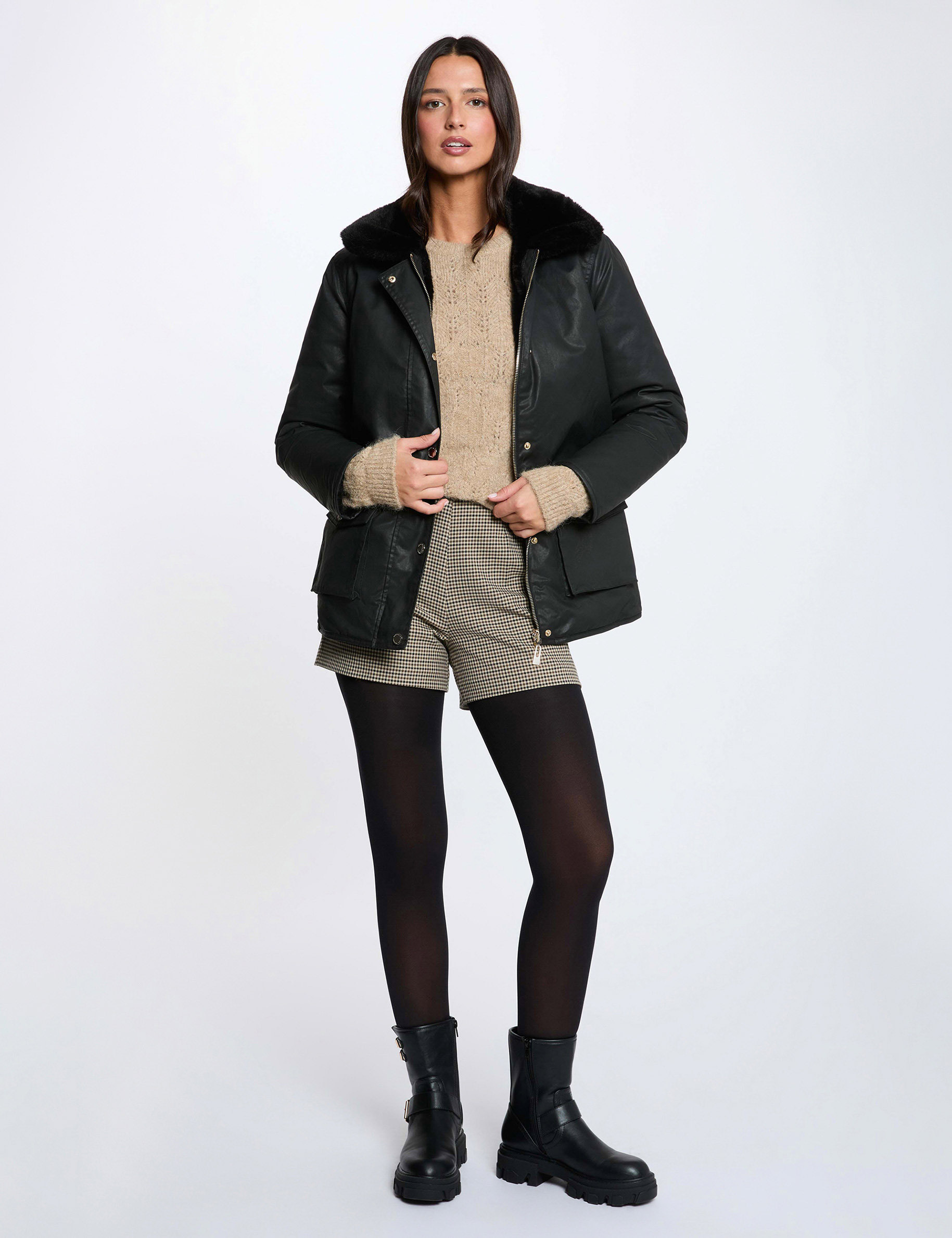Reversible coated parka black women