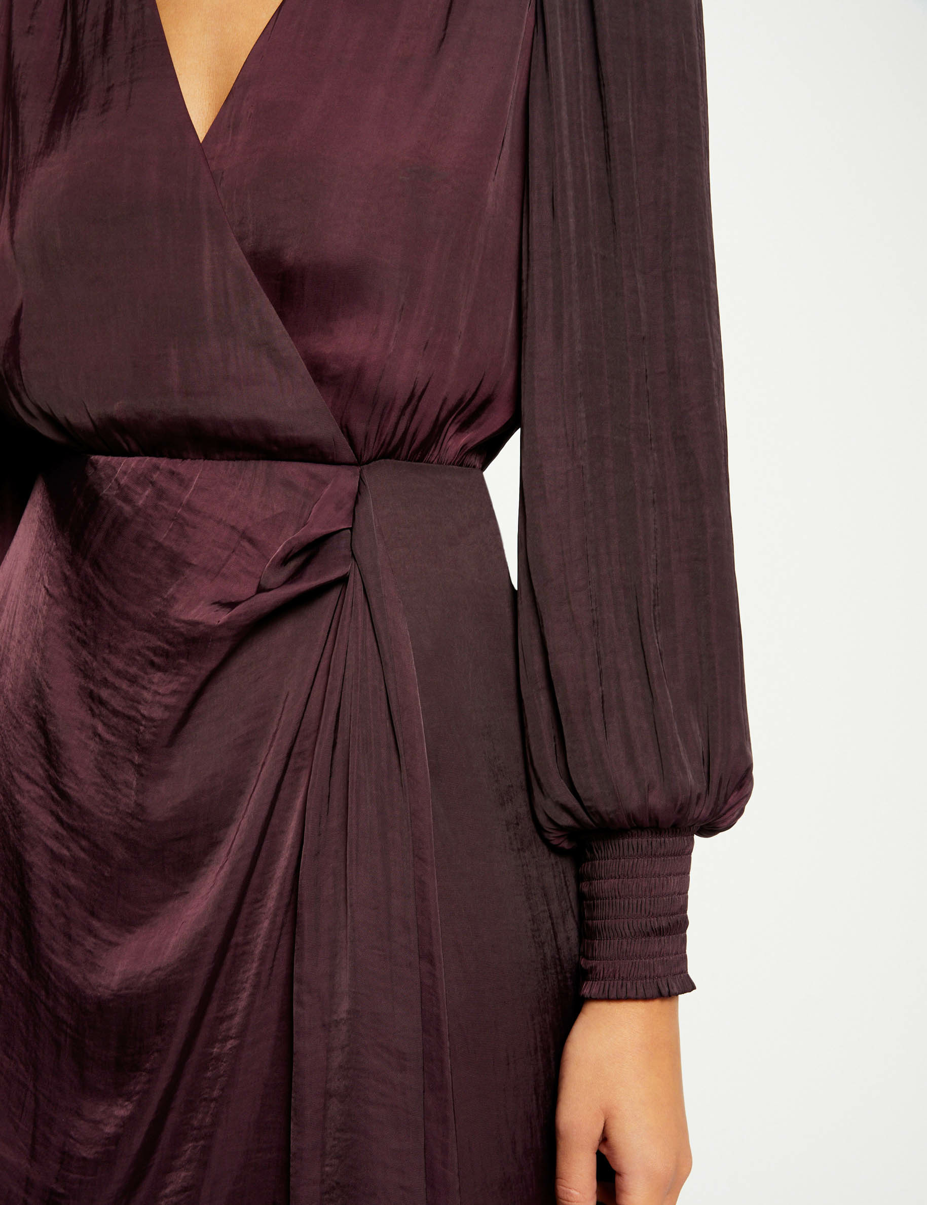Satin draped waisted dress plum ladies'