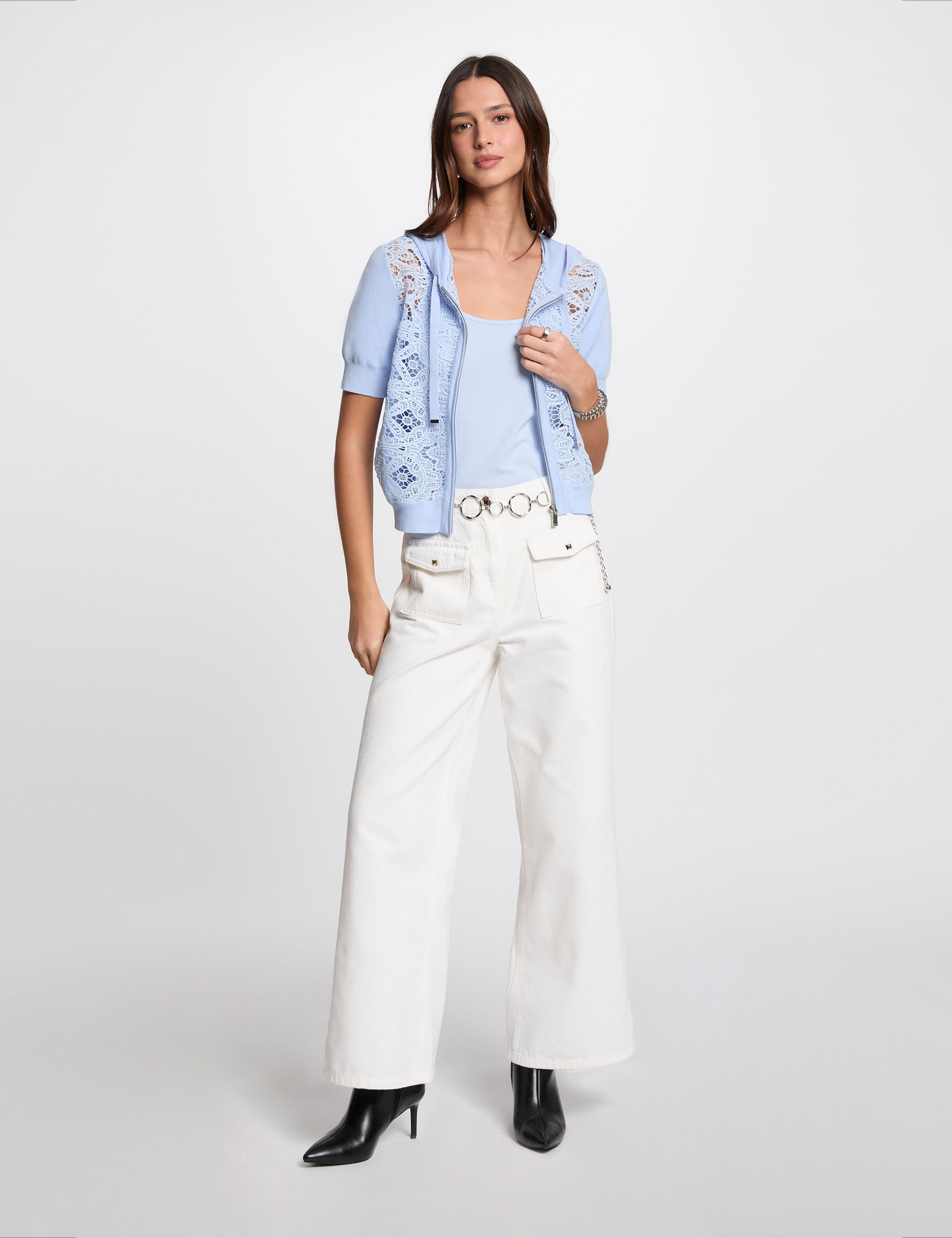 Gilet manches courtes capuche bleu ciel femme