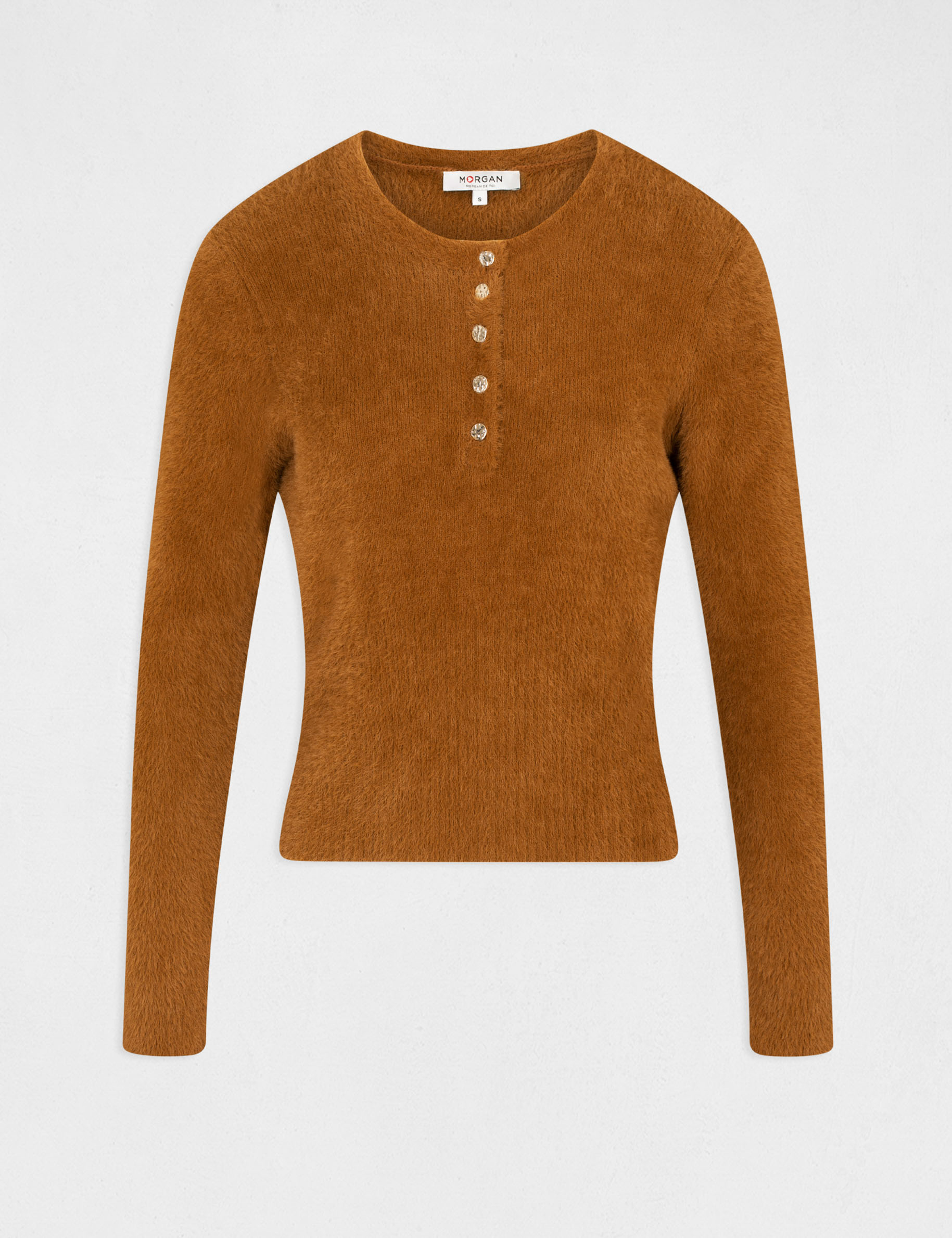 Long-sleeved jumper with round neck caramel ladies'