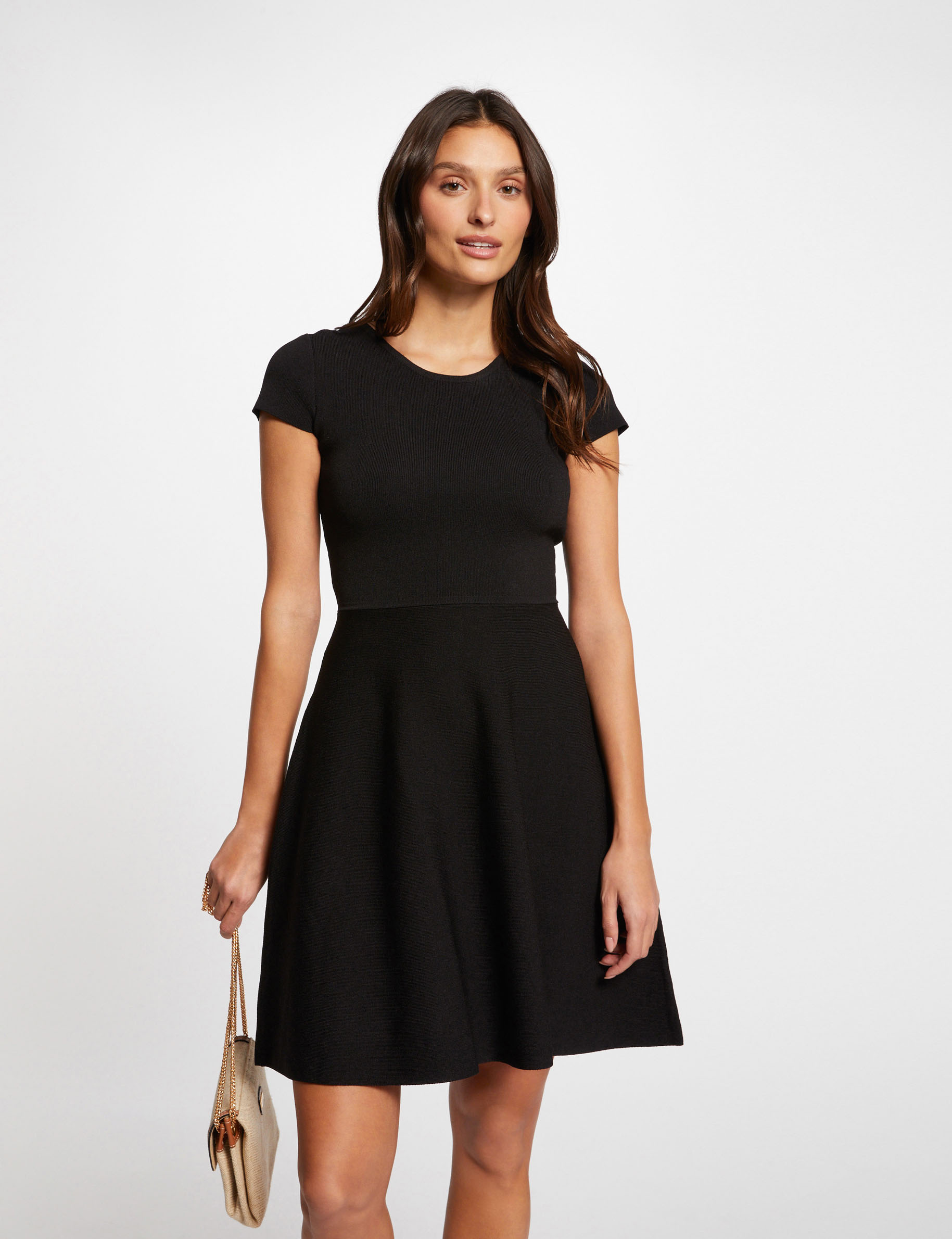 Mini knitted skater dress black ladies'