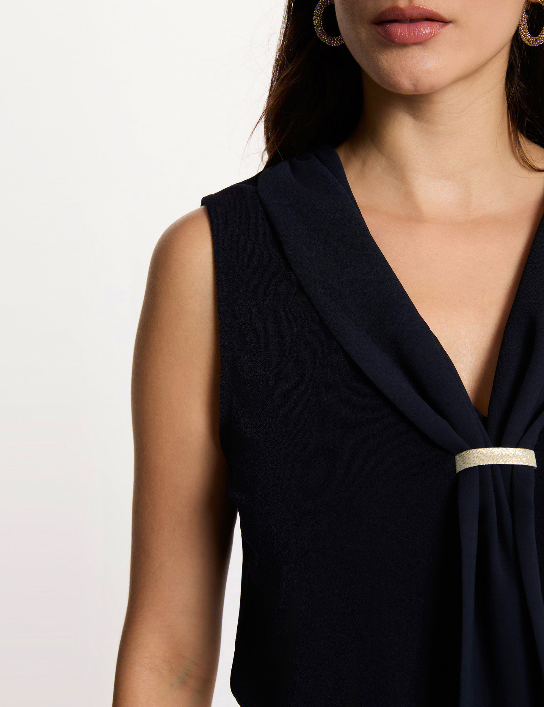T-shirt with tie neck navy blue women