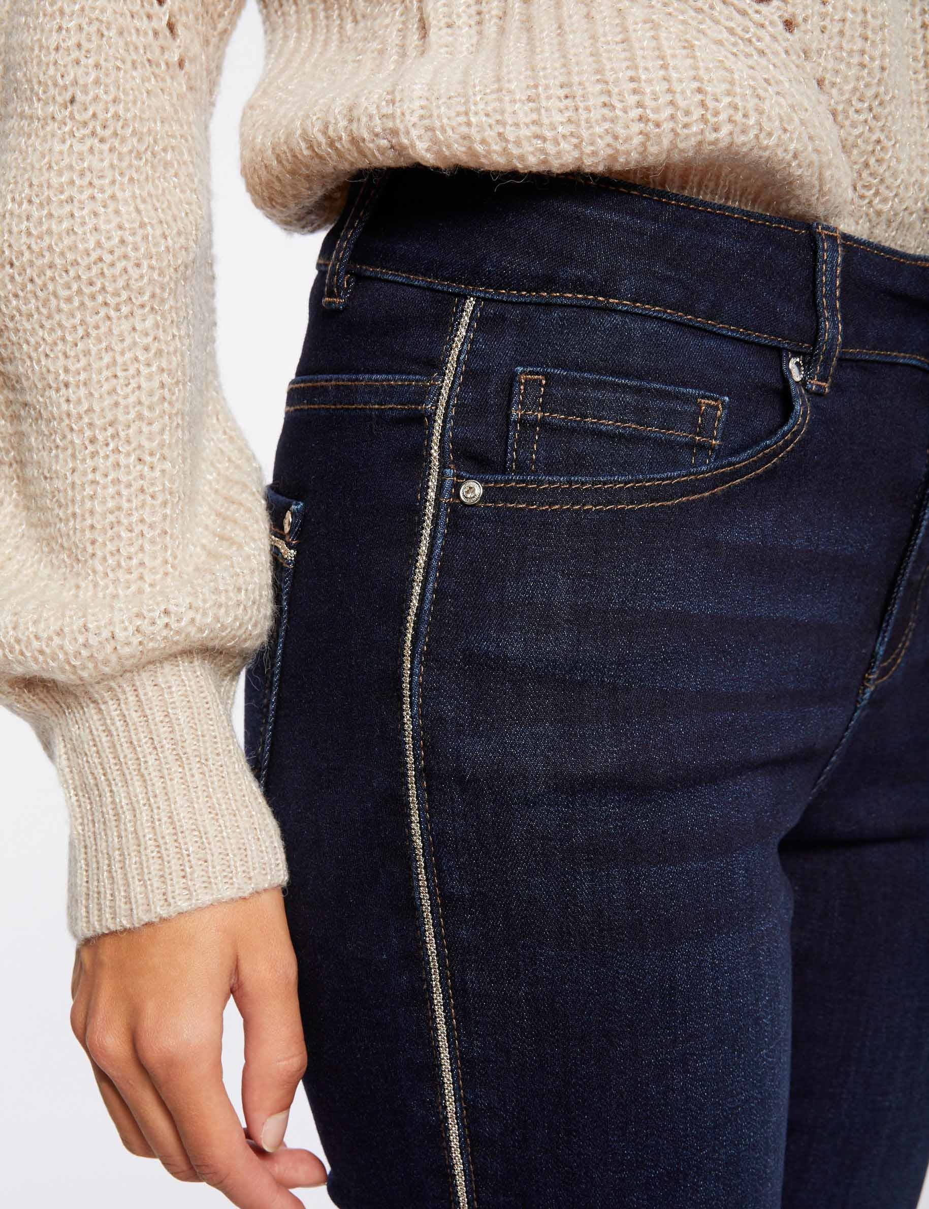 Slim jeans with rhinestones strips raw denim ladies'