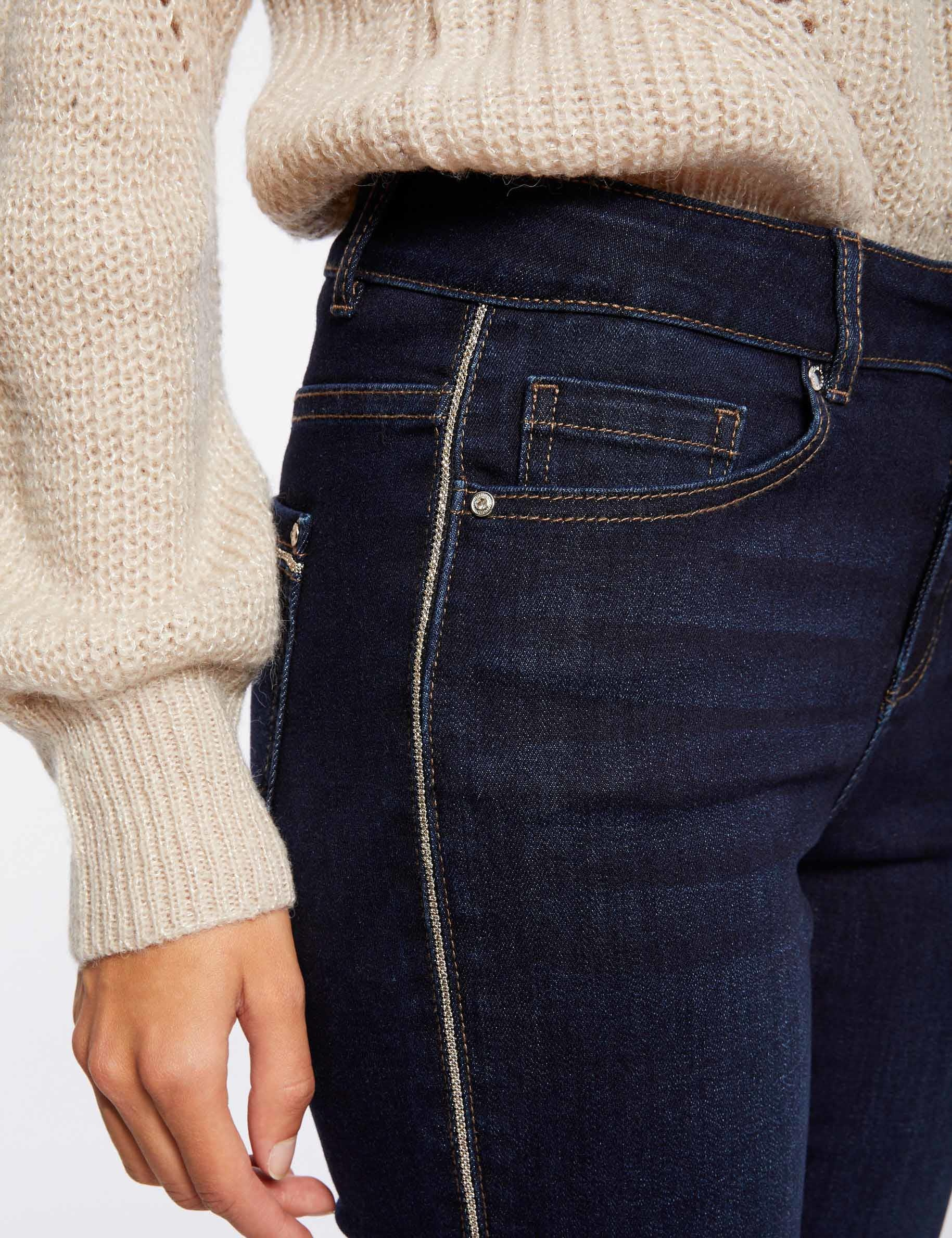 Slim jeans with rhinestones strips raw denim ladies' Slim jeans with rhinestones strips raw denim ladies'