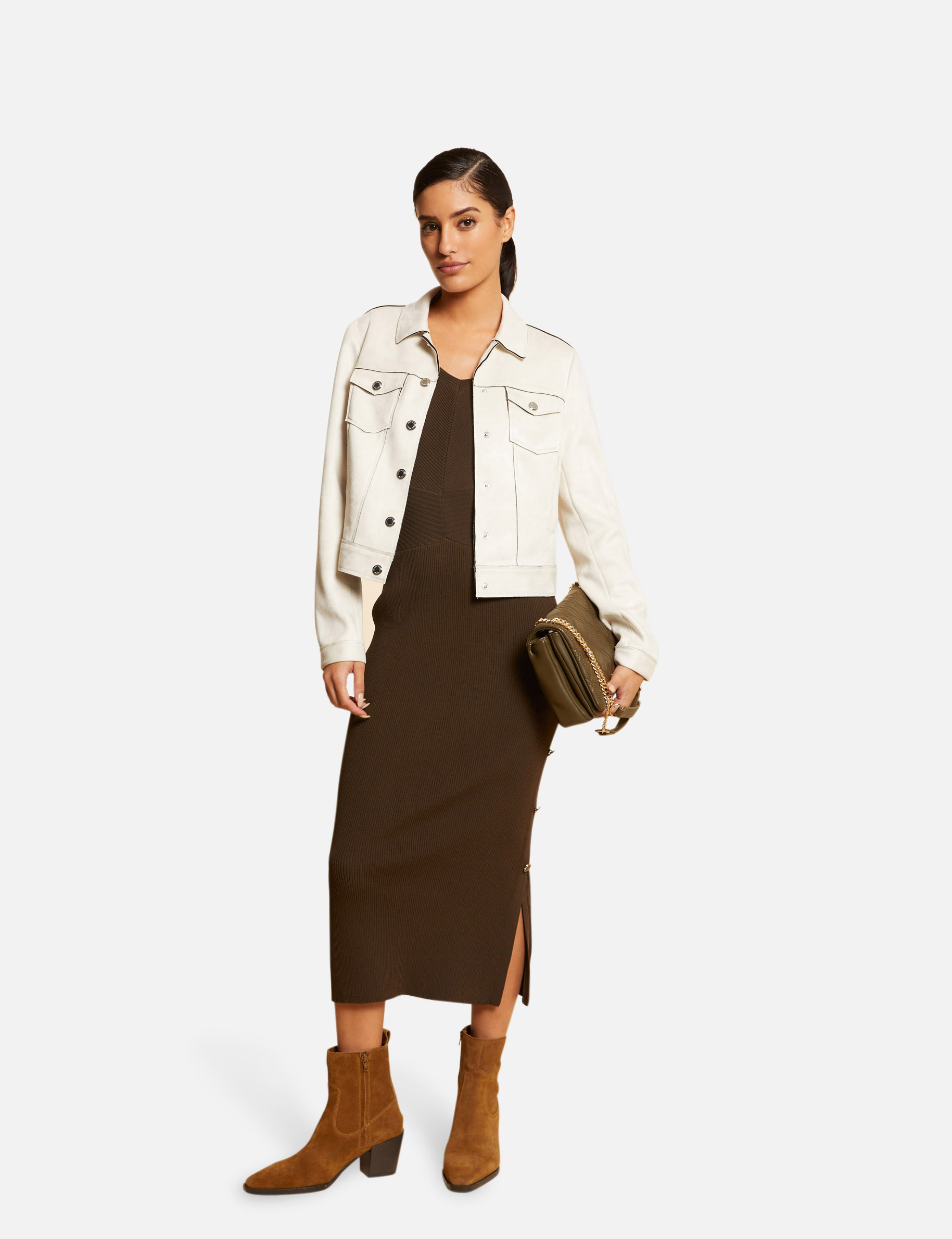 Straight buttoned jacket suede effect ladies' Straight buttoned jacket suede effect ladies'