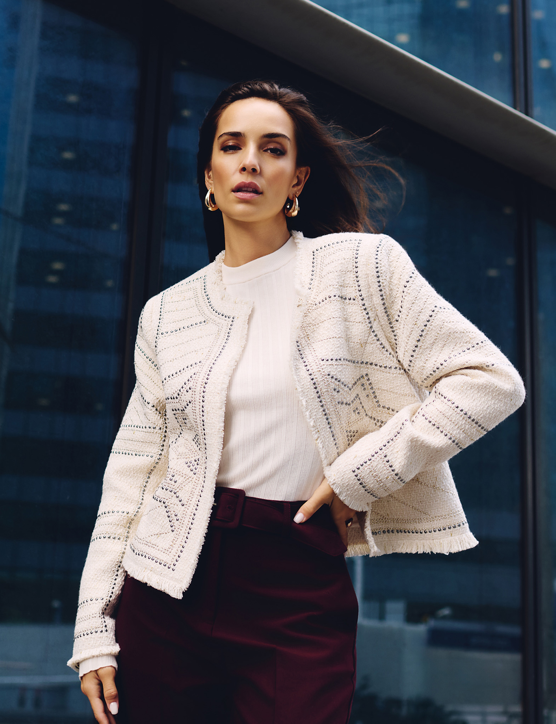 studded straight jacket ivory women Studded straight jacket ivory women