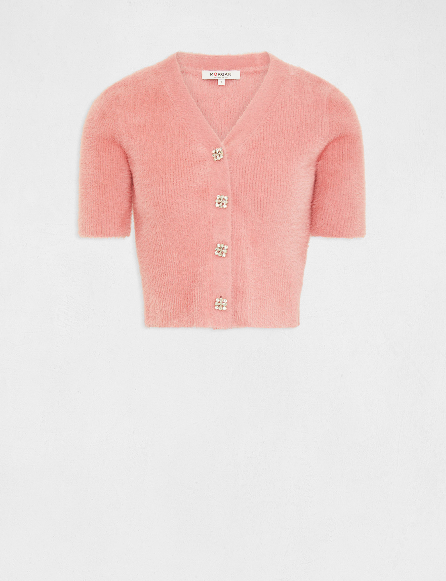 Short-sleeved jumper with buttons pale pink ladies'