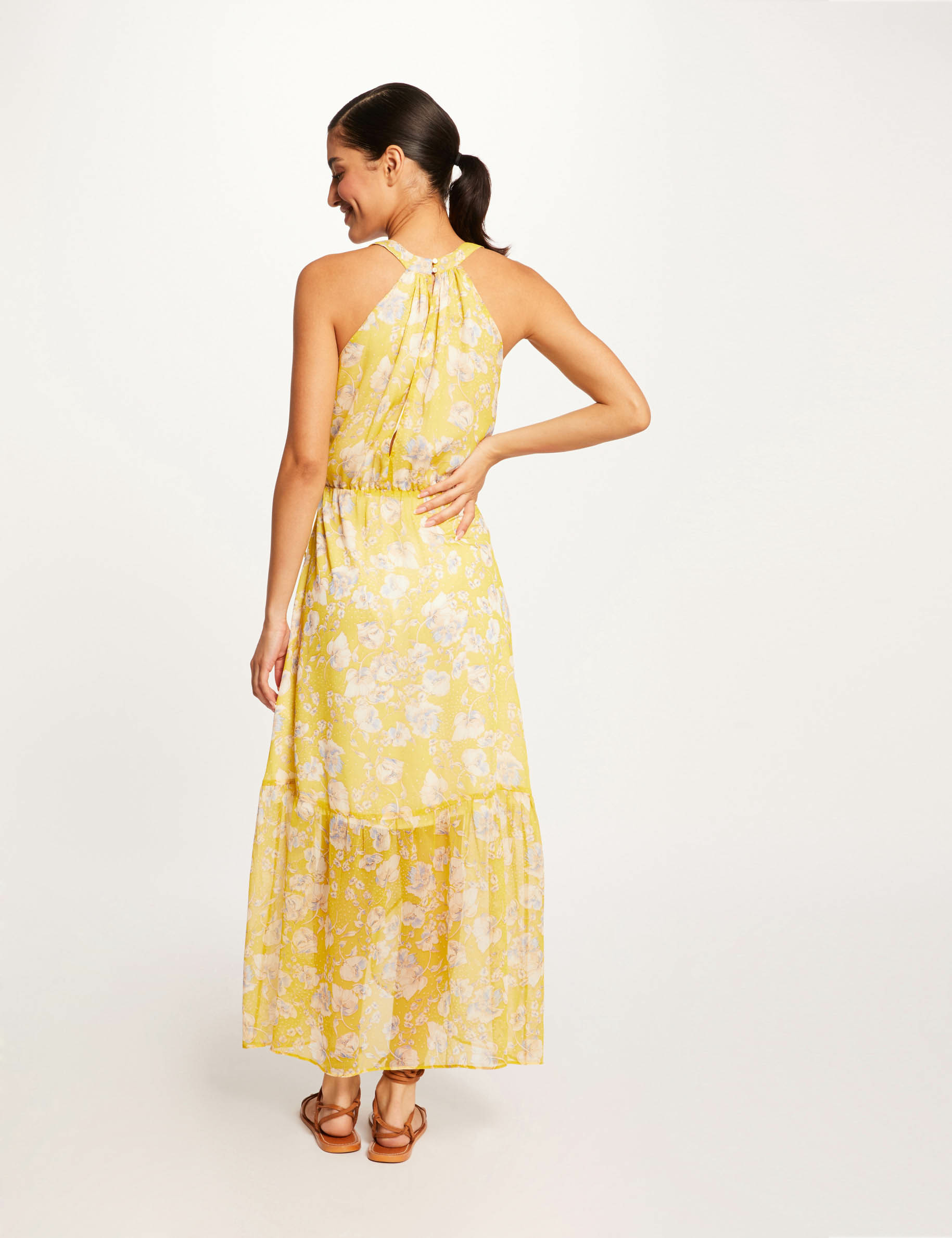 Maxi wrap dress with floral print yellow ladies'