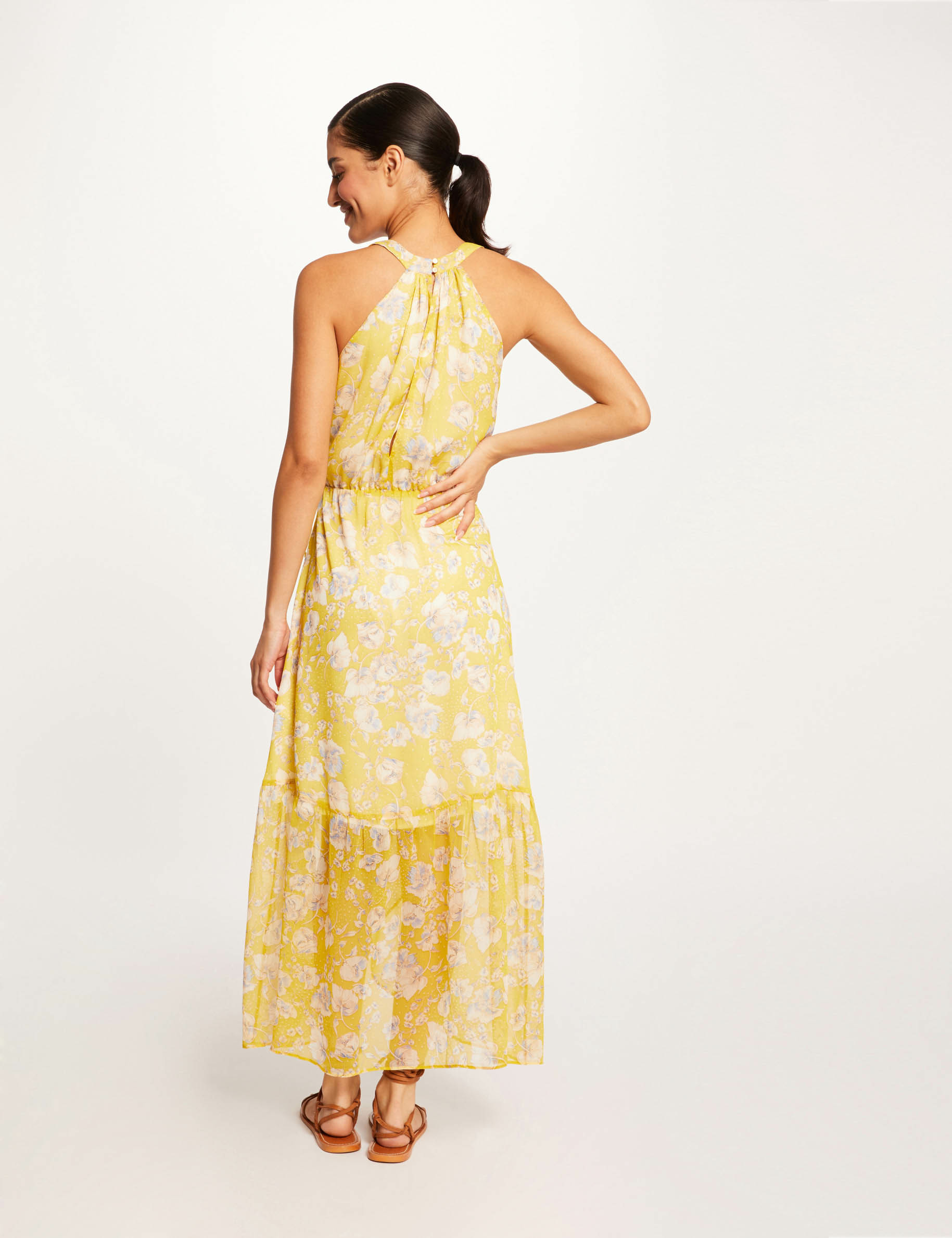 Maxi wrap dress with floral print yellow ladies' Maxi wrap dress with floral print yellow ladies'