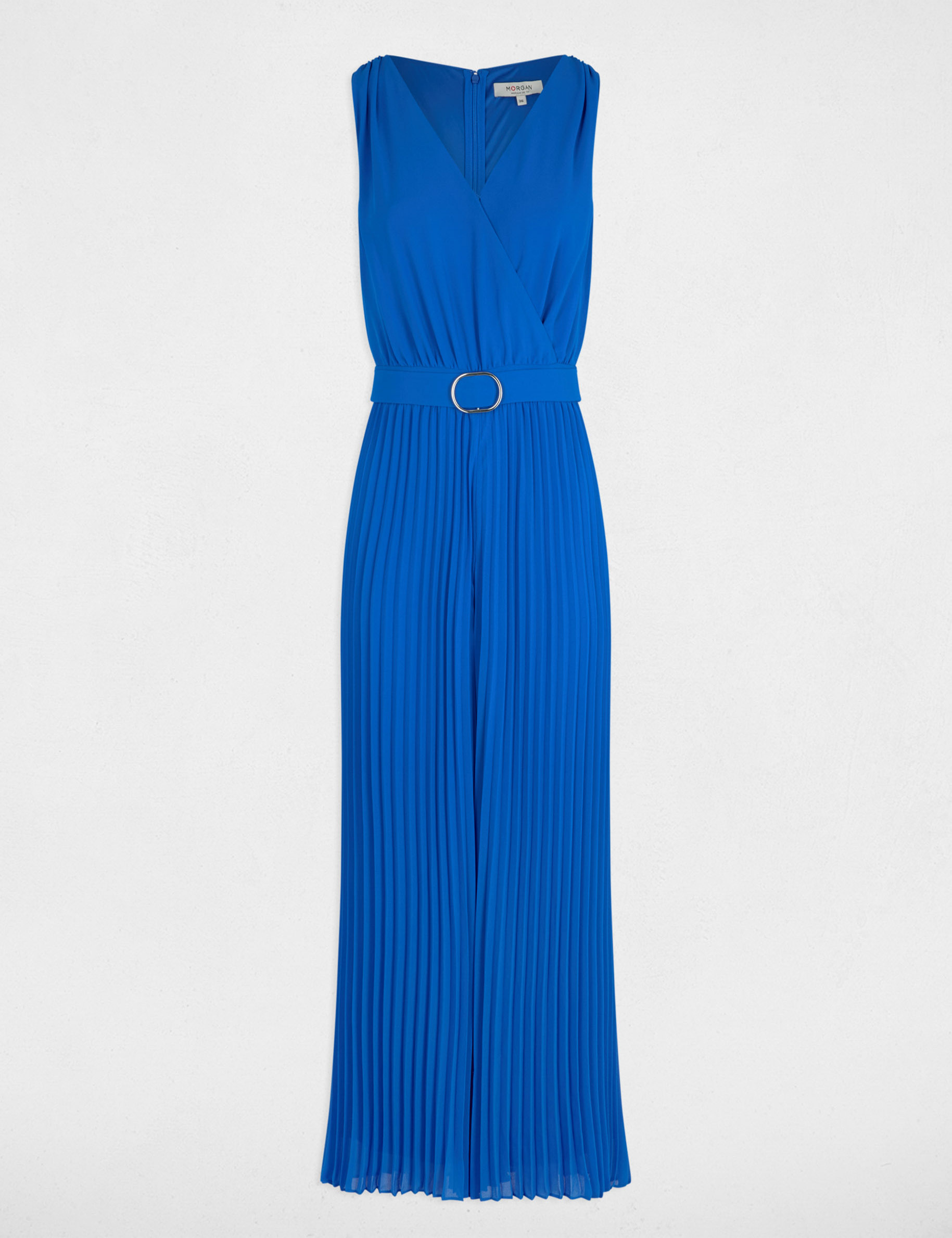 Loose jumpsuit with pleated legs electric blue women