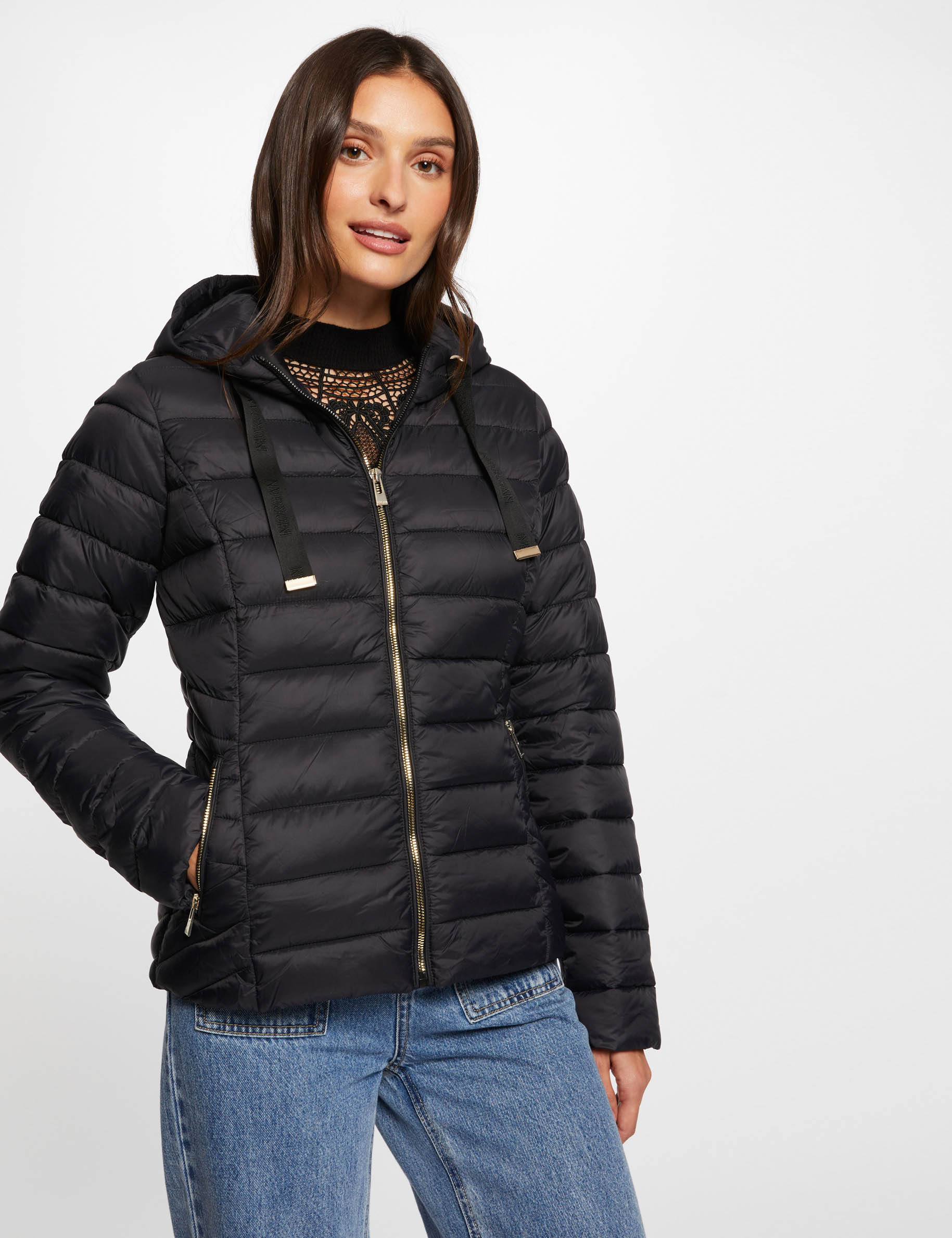 padded jacket with hood black women Padded jacket with hood black women