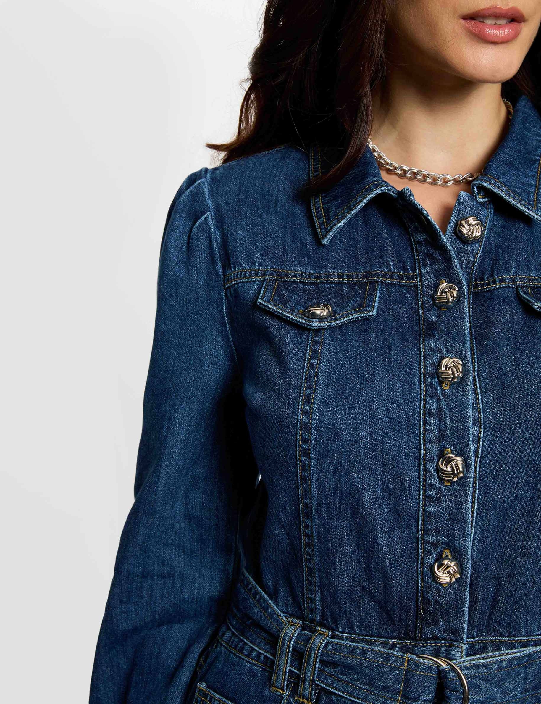 Fitted long dress raw denim women
