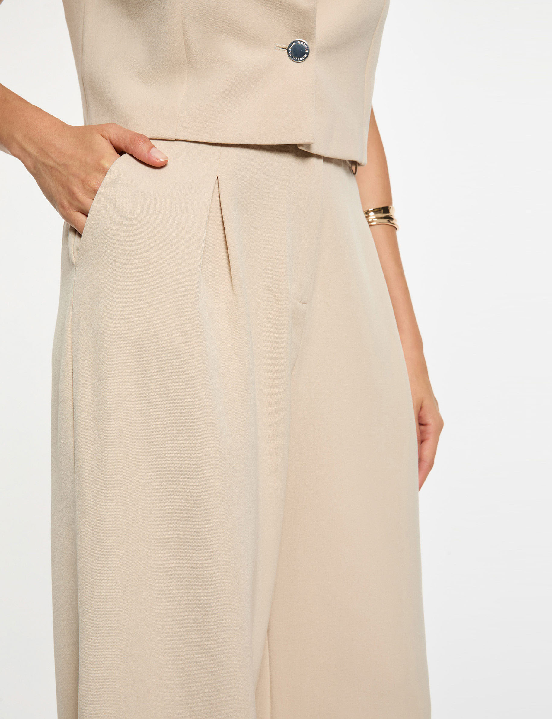 high waisted wide leg trousers beige women High-waisted wide-leg trousers beige women