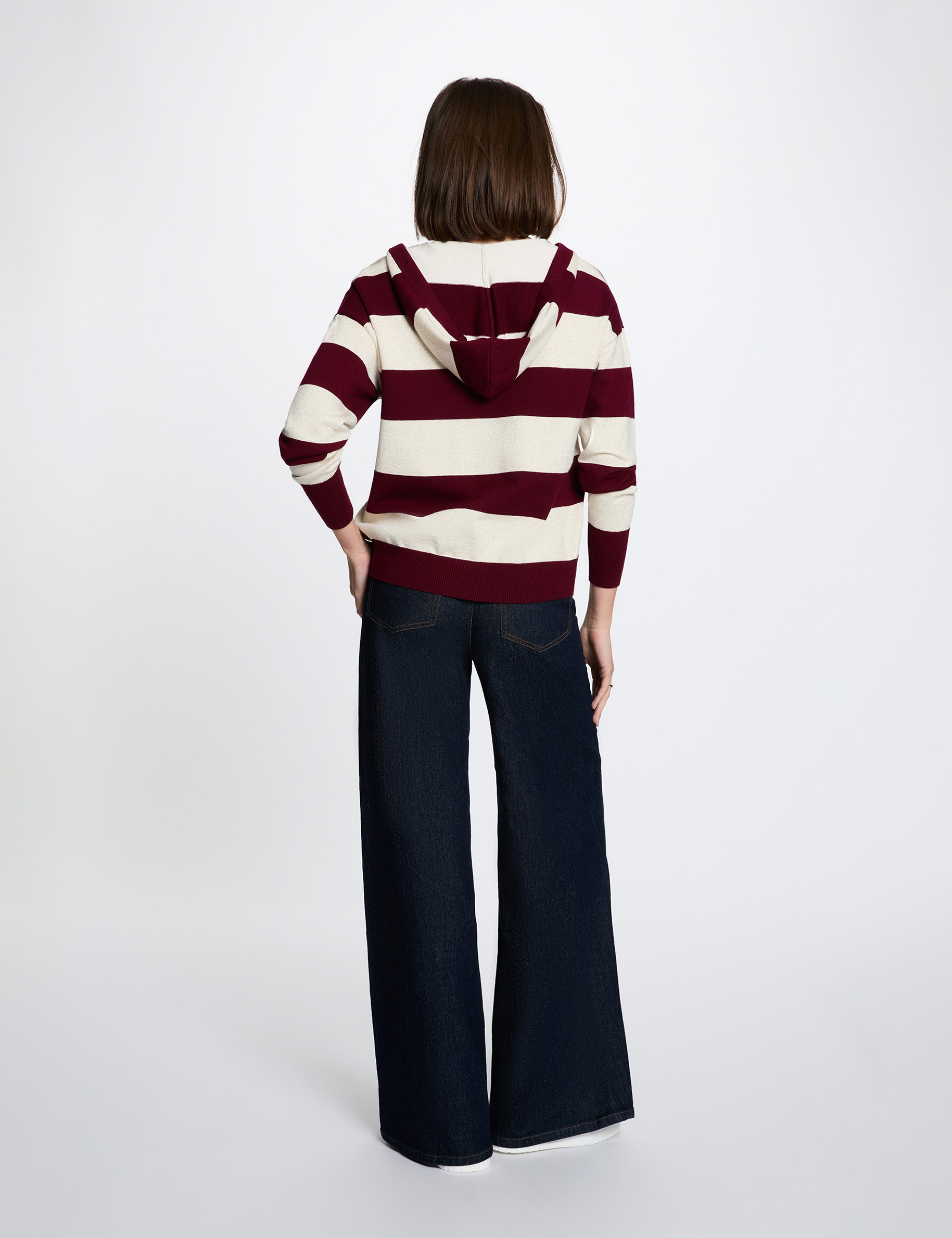 Striped sweater with hood bordeaux women