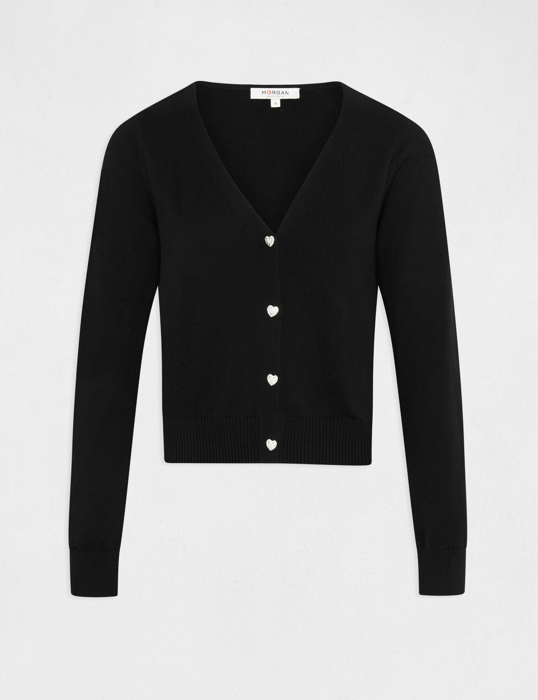 Straight buttoned cardigan with V-neck black ladies'