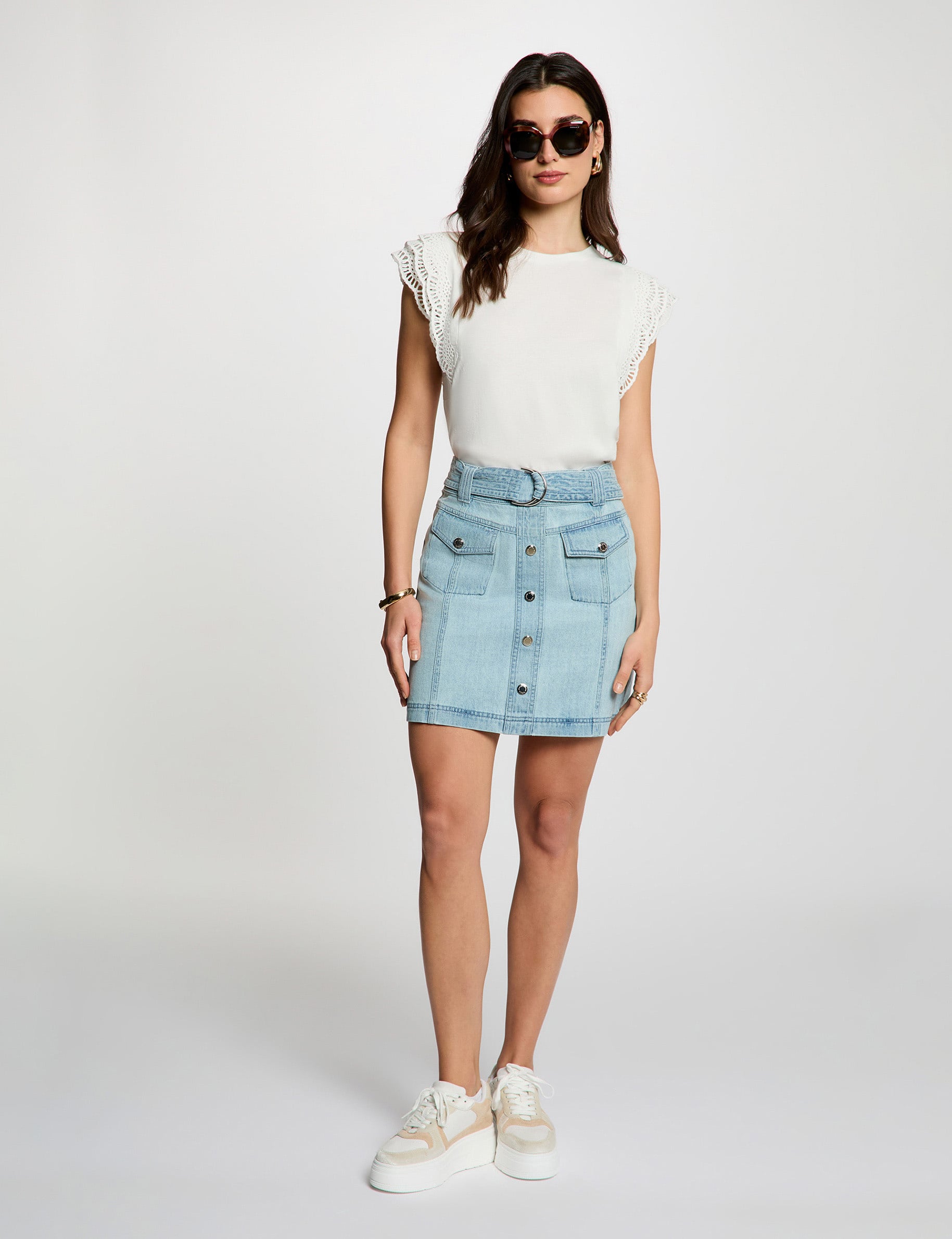 Mini denim skirt bleach denim women