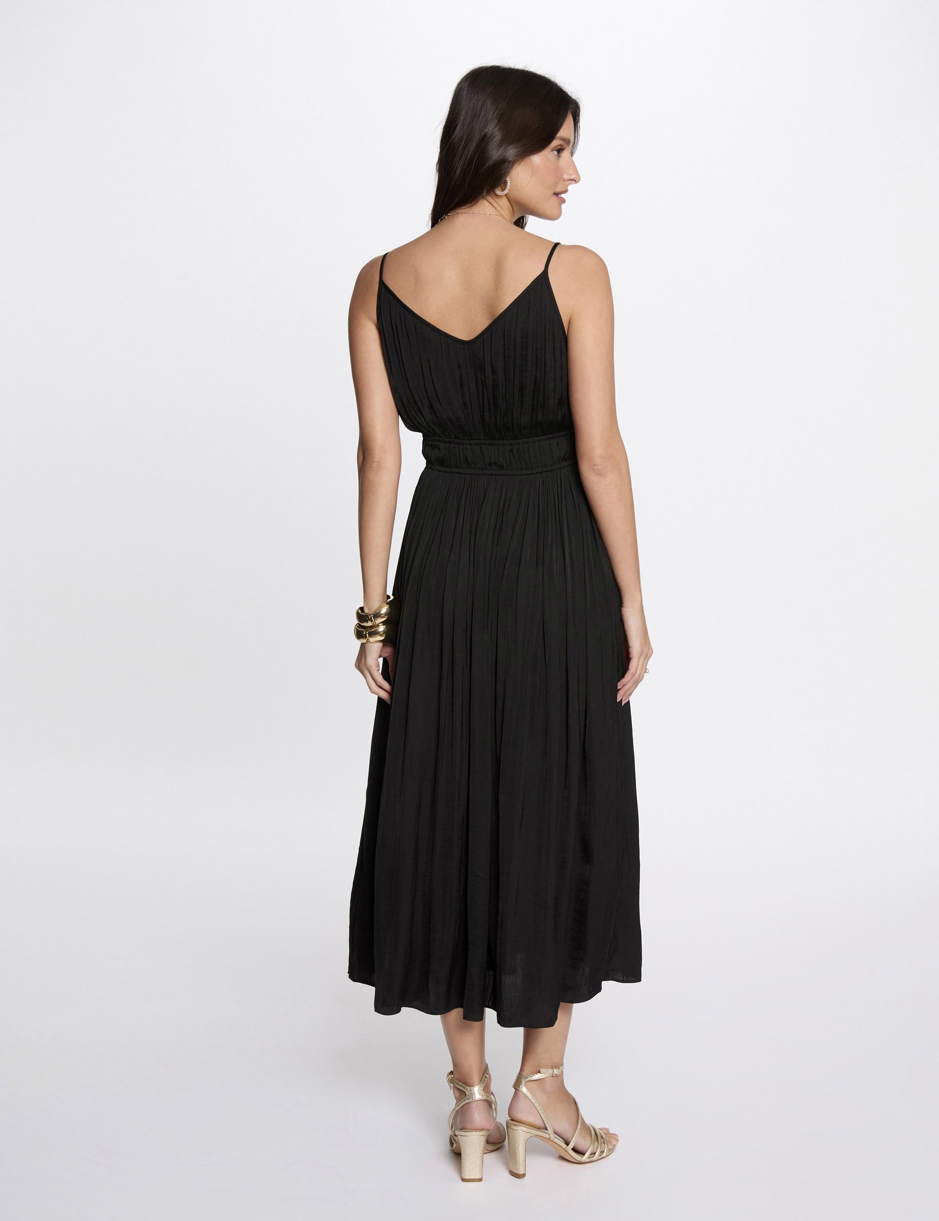 Pleated straight midi dress black women