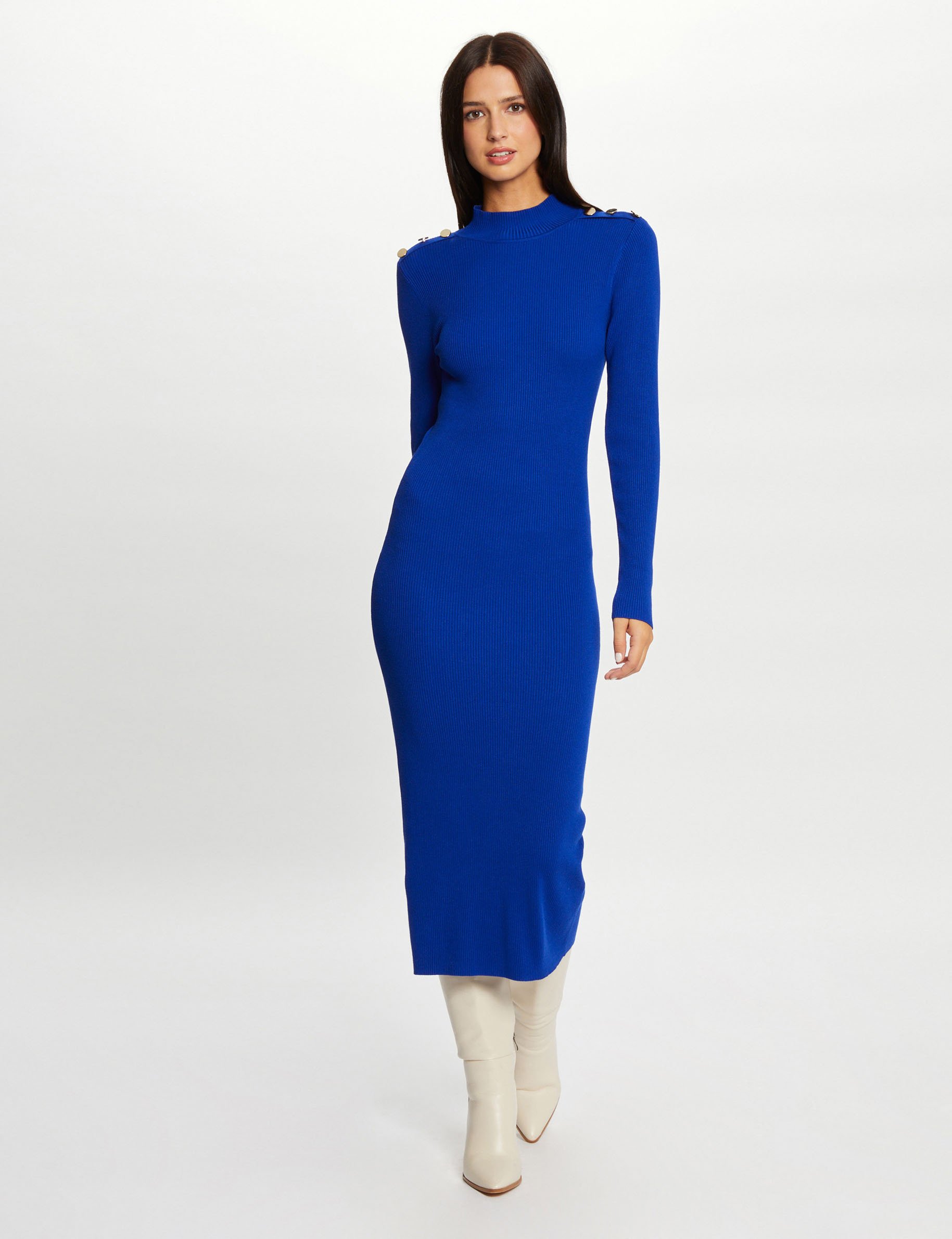 Fitted maxi jumper dress open back electric blue ladies' | Morgan