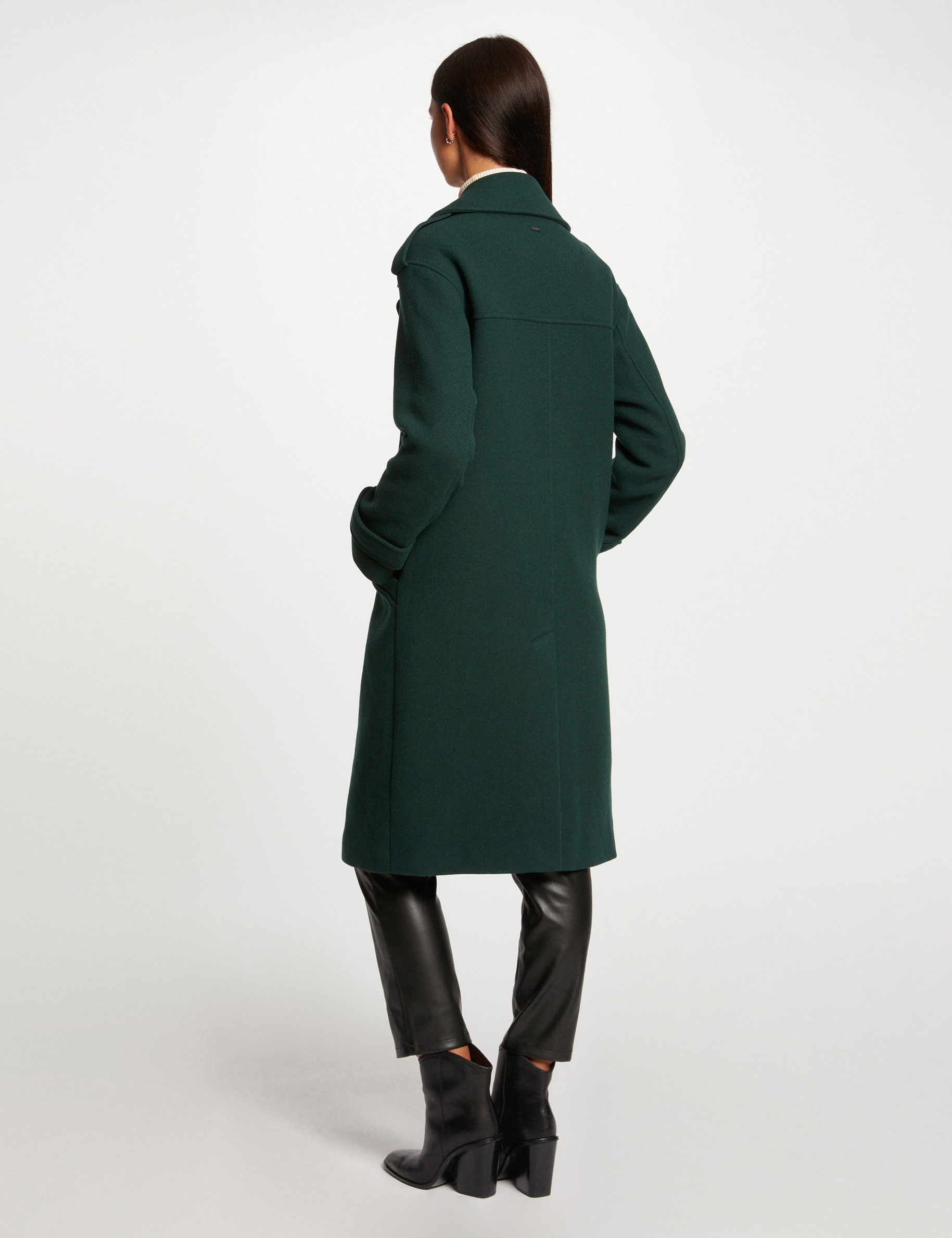 Long straight buttoned coat dark green ladies' | Morgan
