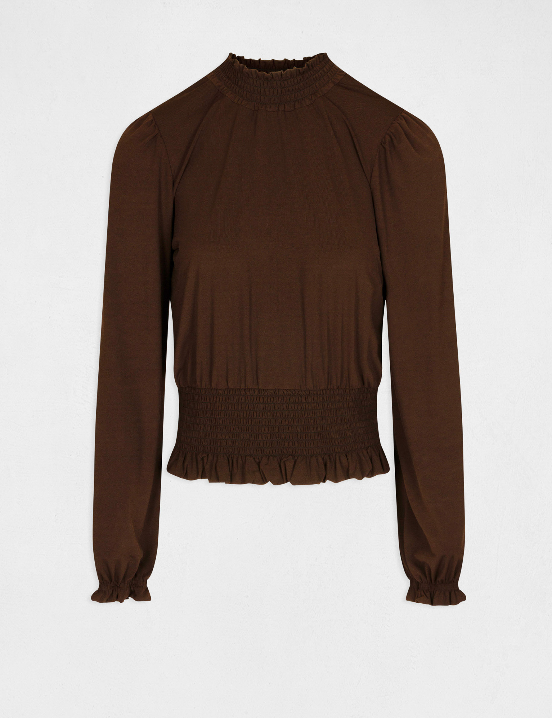 Long-sleeved t-shirt with high collar chestnut brown ladies'